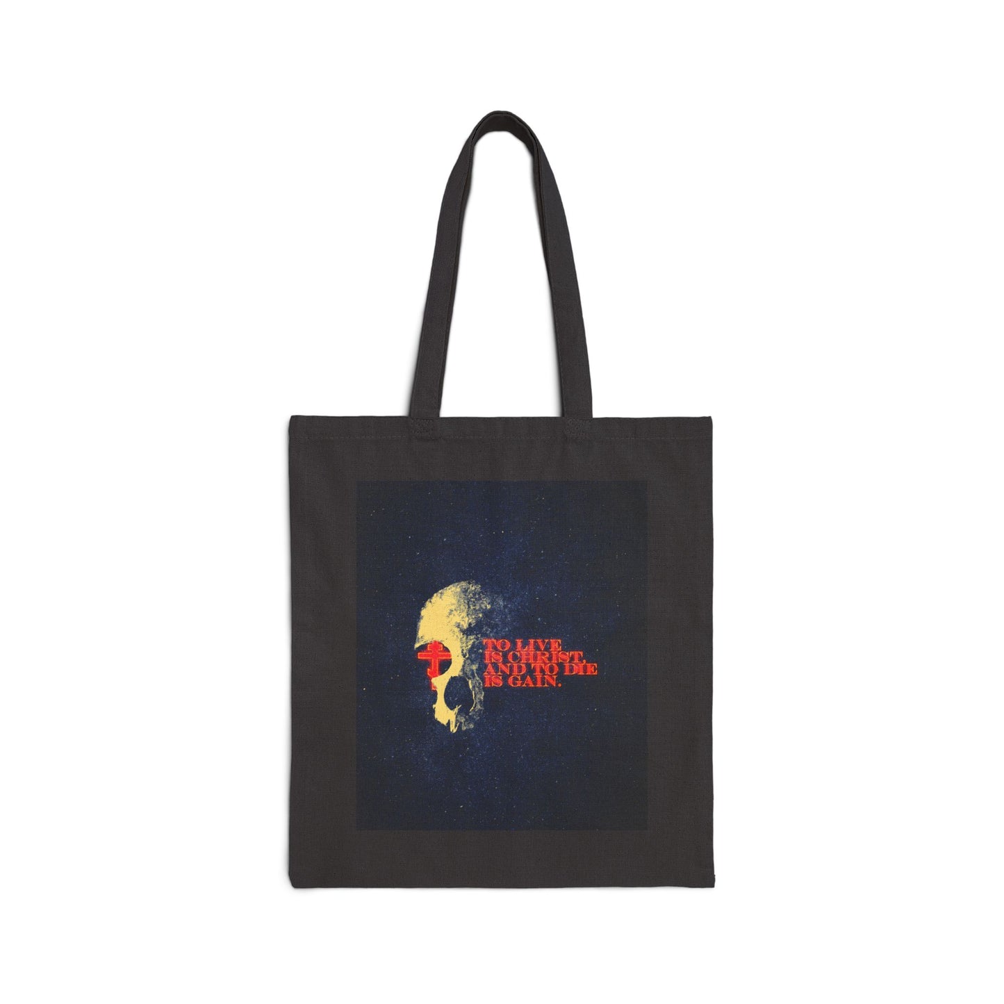 To Live is Christ and to Die is Gain | Phil 1:21 | Retro Texture | Glowing Letters and Cross with Skull | Orthodox Christian Tote Bag