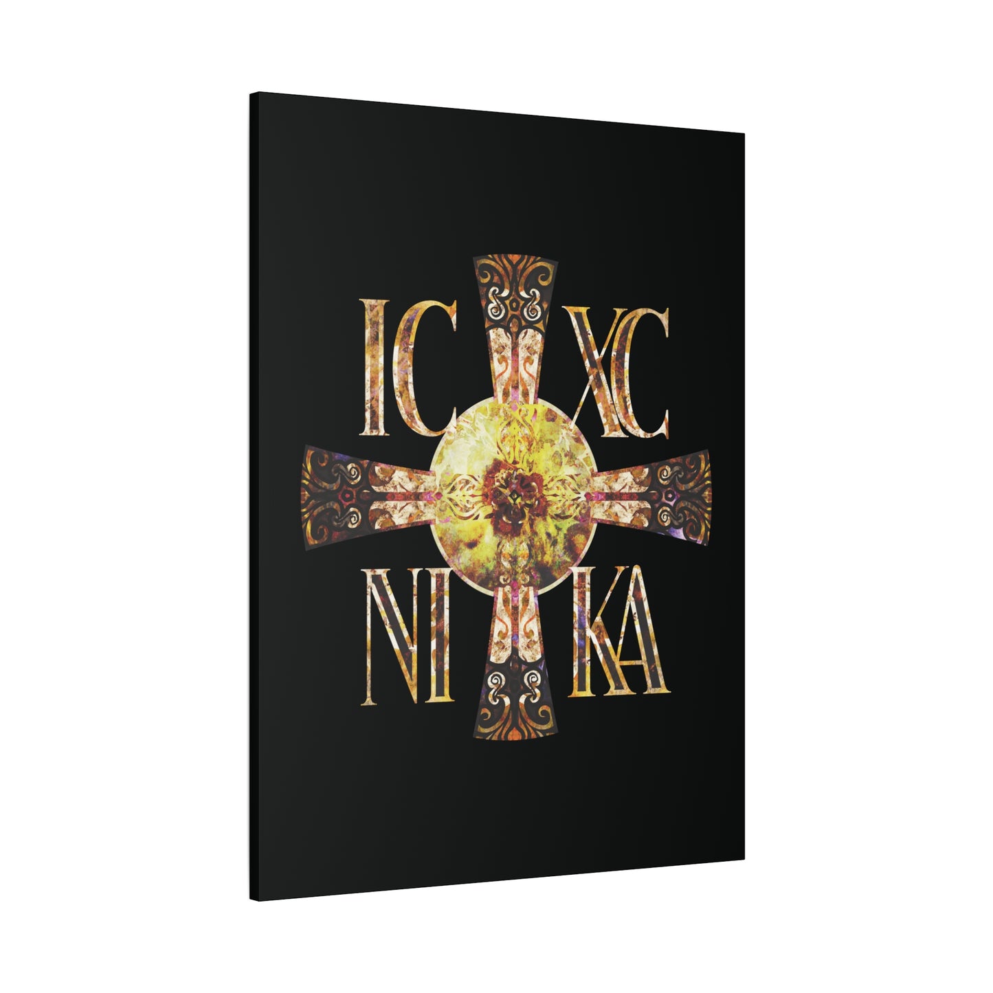 ICXC NIKA Celtic Style Equal Armed Cross | Bright Solar Texture | Orthodox Christian Canvas Art