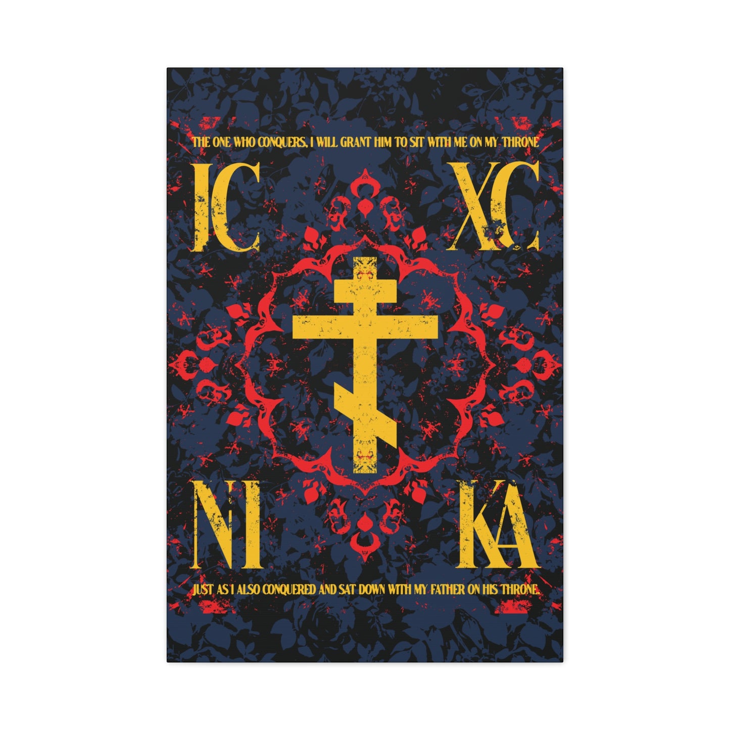 IC XC NIKA Orthodox Cross | Medieval Floral Design | The One Who Conquers (Revelation 3:21) | Orthodox Christian Canvas Art