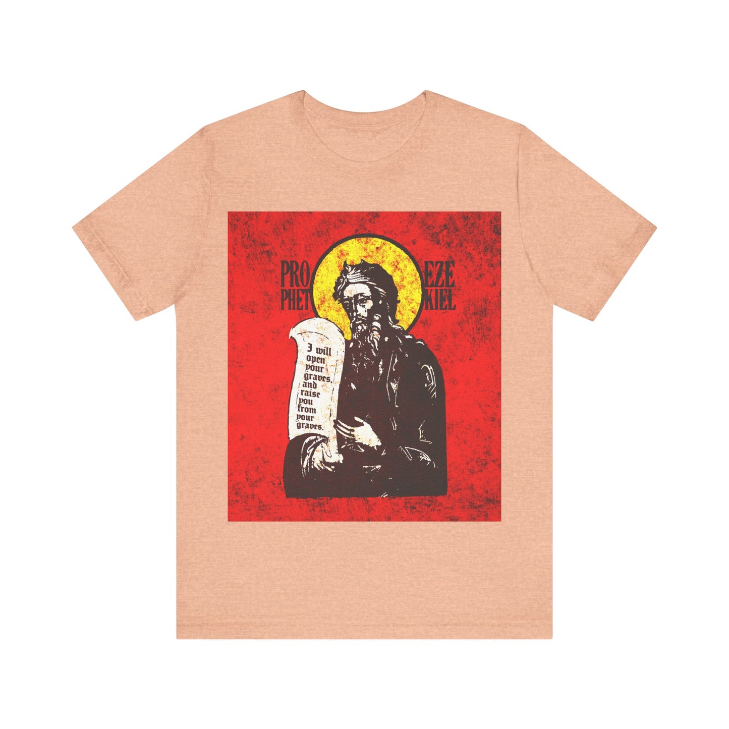 Prophet Ezekiel IconoGraphic | Textured, High Contrast Bright Red and Yellow Design | Old Testament | Orthodox Christian T-Shirt
