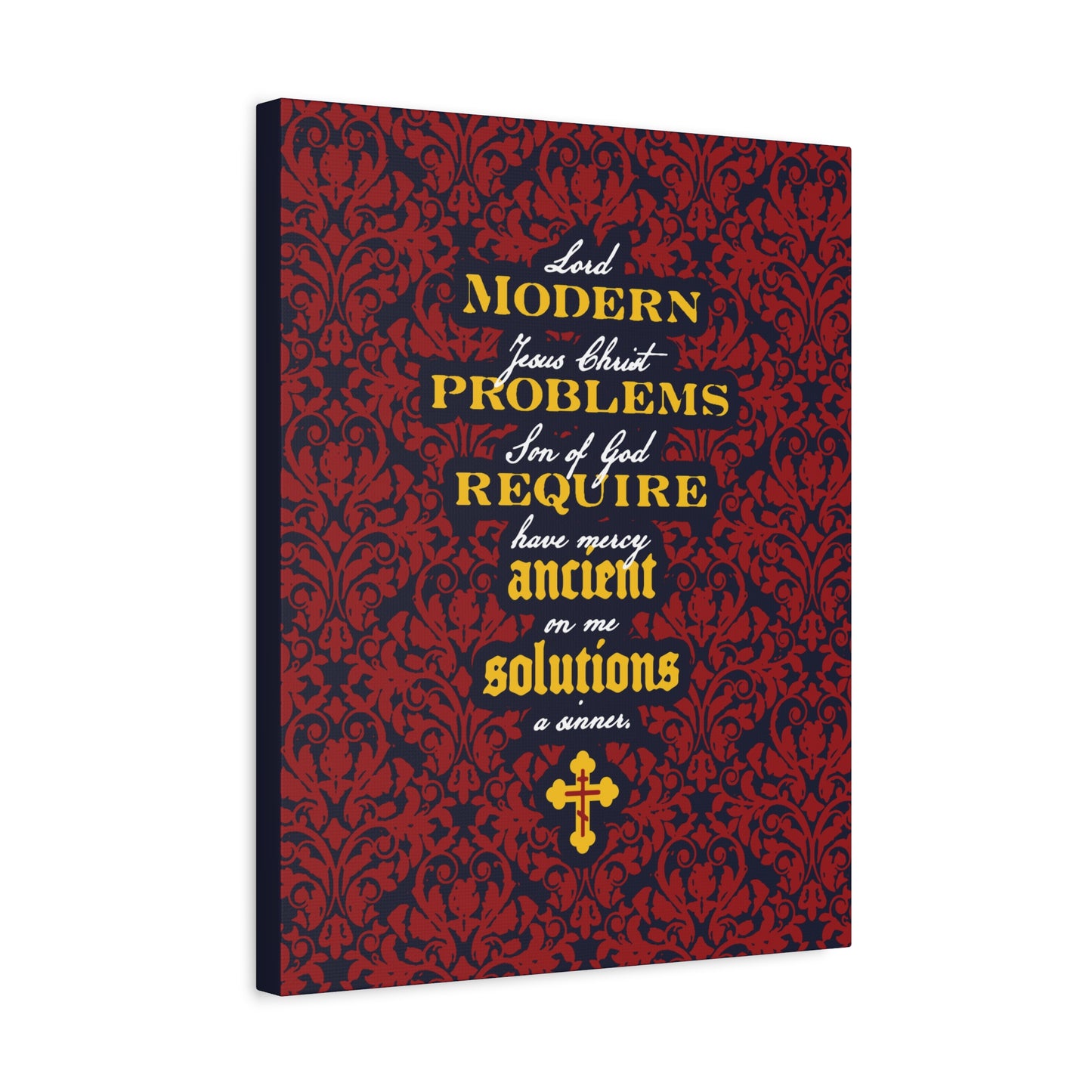 Modern Problems Require Ancient Solutions (Jesus Prayer, Floral Background) No. 2 | Orthodox Christian Canvas Wall Art