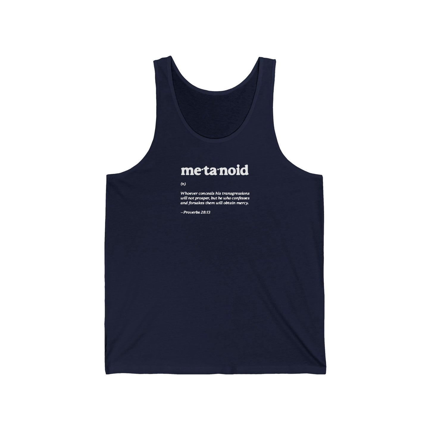 Metanoia Metanoid Definition | Proverbs 28:13 | Confession & Repentance | Minimalist Design | Orthodox Christian Jersey Tank Top