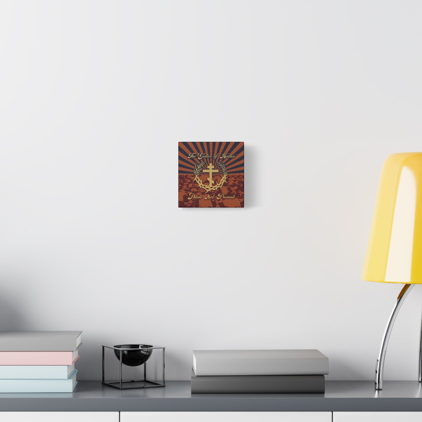 The Gates of Hades Shall Not Prevail | Cross with Wreath & Crown of Thorns | Skulls and Rays | Orthodox Christian Canvas Art