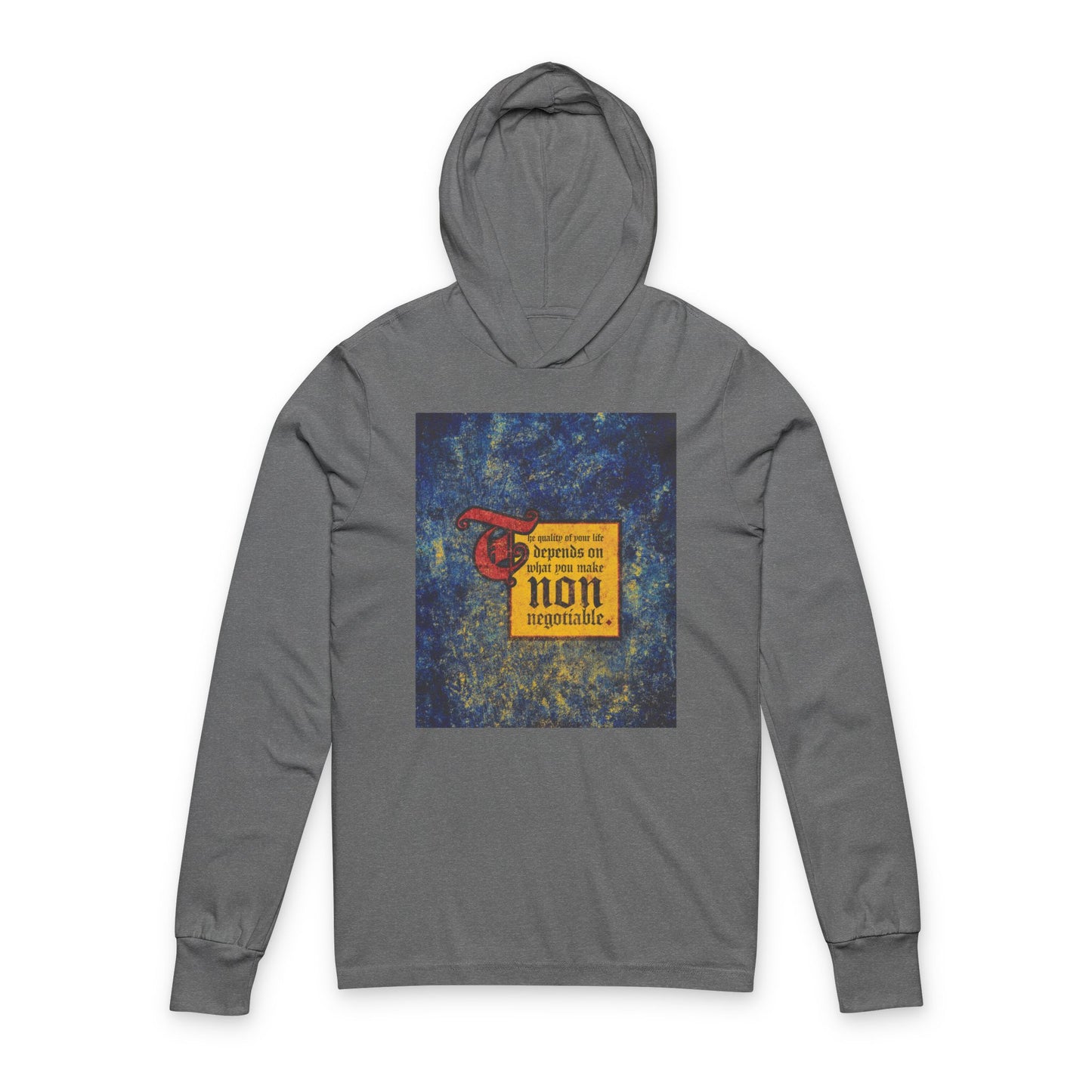 Stay motivated in this Grey TriBlend hoodie: "The Quality of Your Life Depends on What You Make Non-Negotiable." An Orthodox Christian hooded shirt reminding you daily to value your convictions and live uncompromisingly.