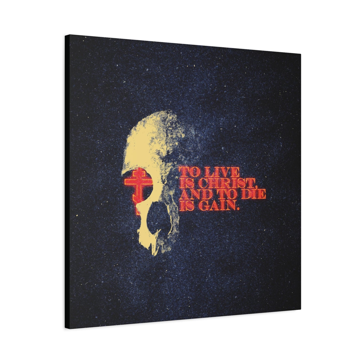 To Live is Christ and to Die is Gain | Phil 1:21 | Retro Texture | Glowing Letters and Cross with Skull | Orthodox Christian Canvas Art