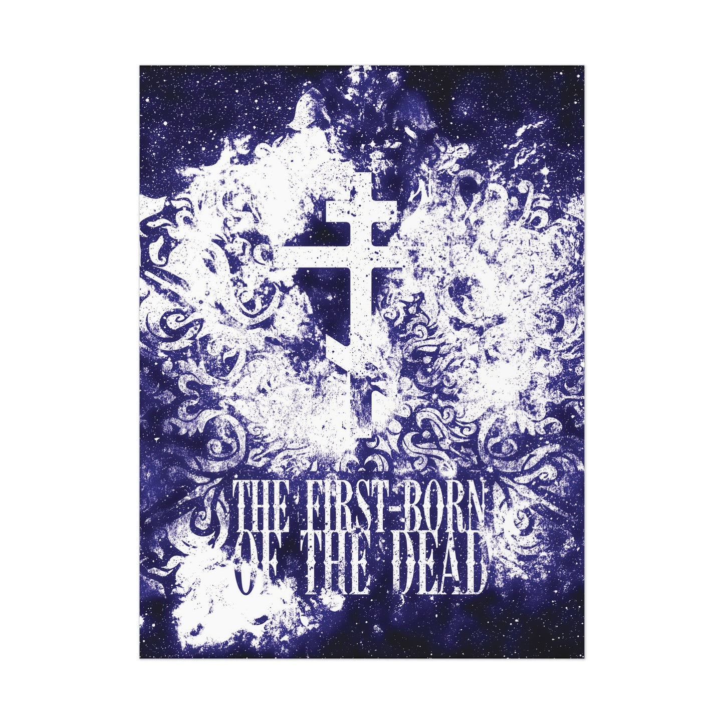 The First-Born of the Dead | Glowing White & Blue Textured Cosmic Orthodox Cross | Resurrection & Apocalypse | Orthodox Art Poster