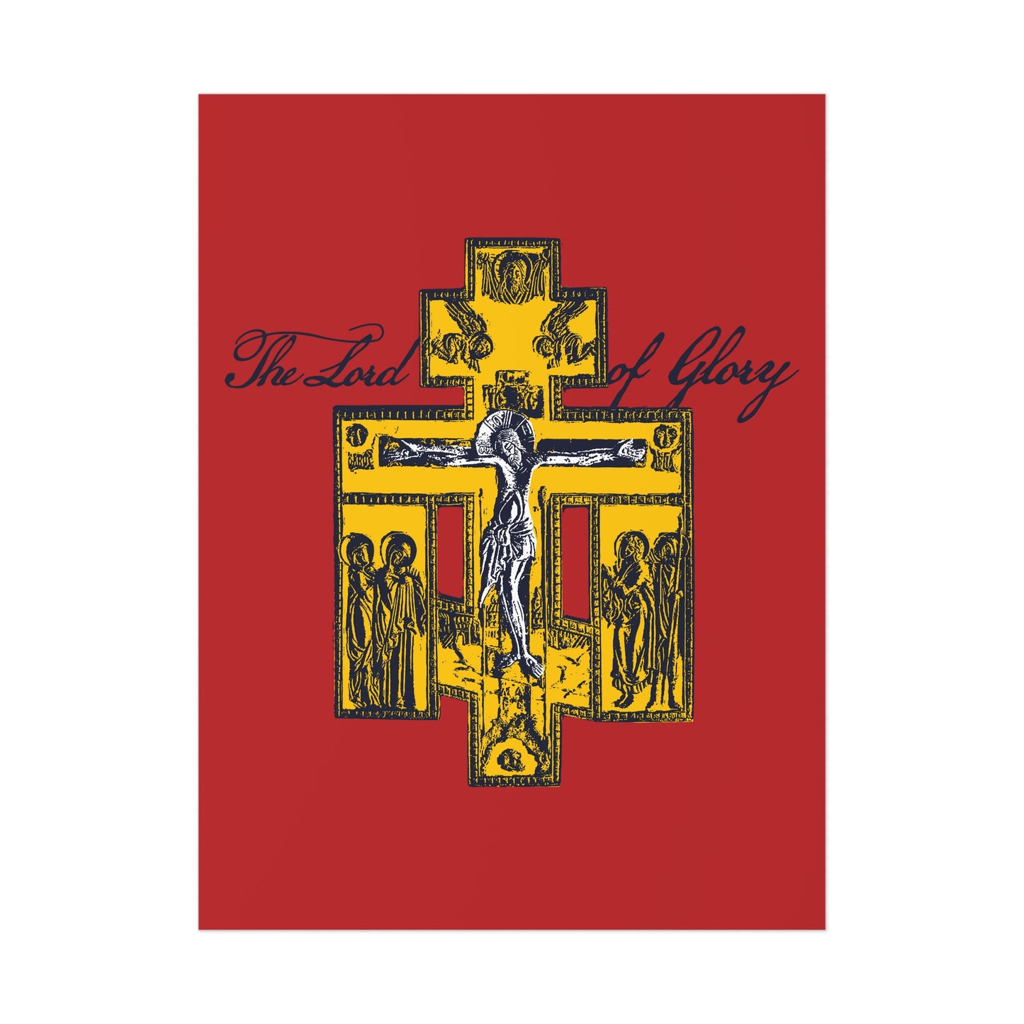 The Lord of Glory | Russian Golgotha Crucifix IconoGraphic (Red BG) | 1 Corinthians 2:8 | Orthodox Christian Art Poster