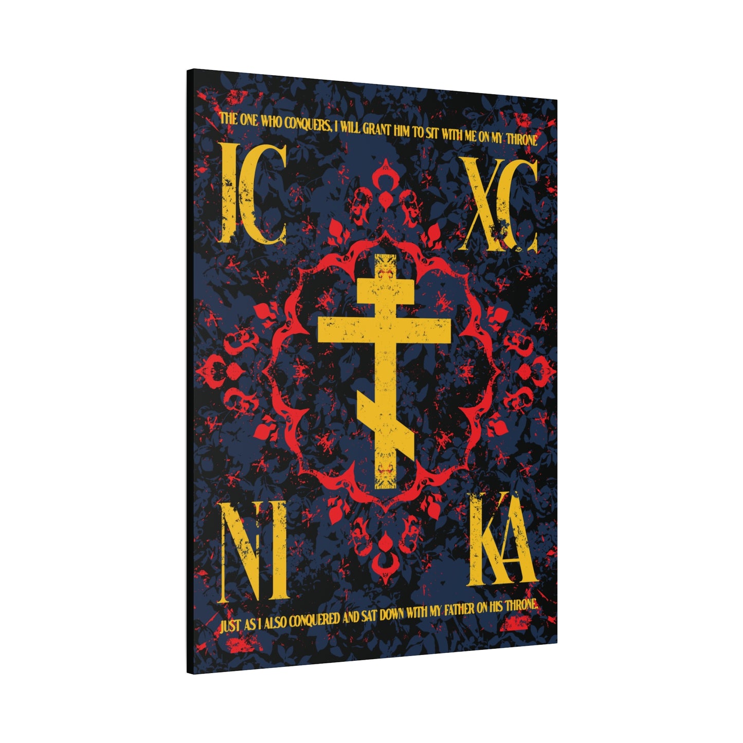 IC XC NIKA Orthodox Cross | Medieval Floral Design | The One Who Conquers (Revelation 3:21) | Orthodox Christian Canvas Art