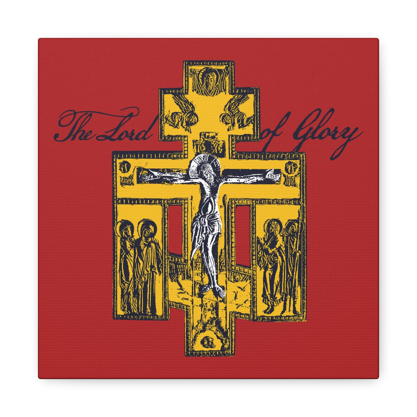 The Lord of Glory | Russian Golgotha Crucifix IconoGraphic (Red BG) | 1 Corinthians 2:8 | Orthodox Christian Canvas Art