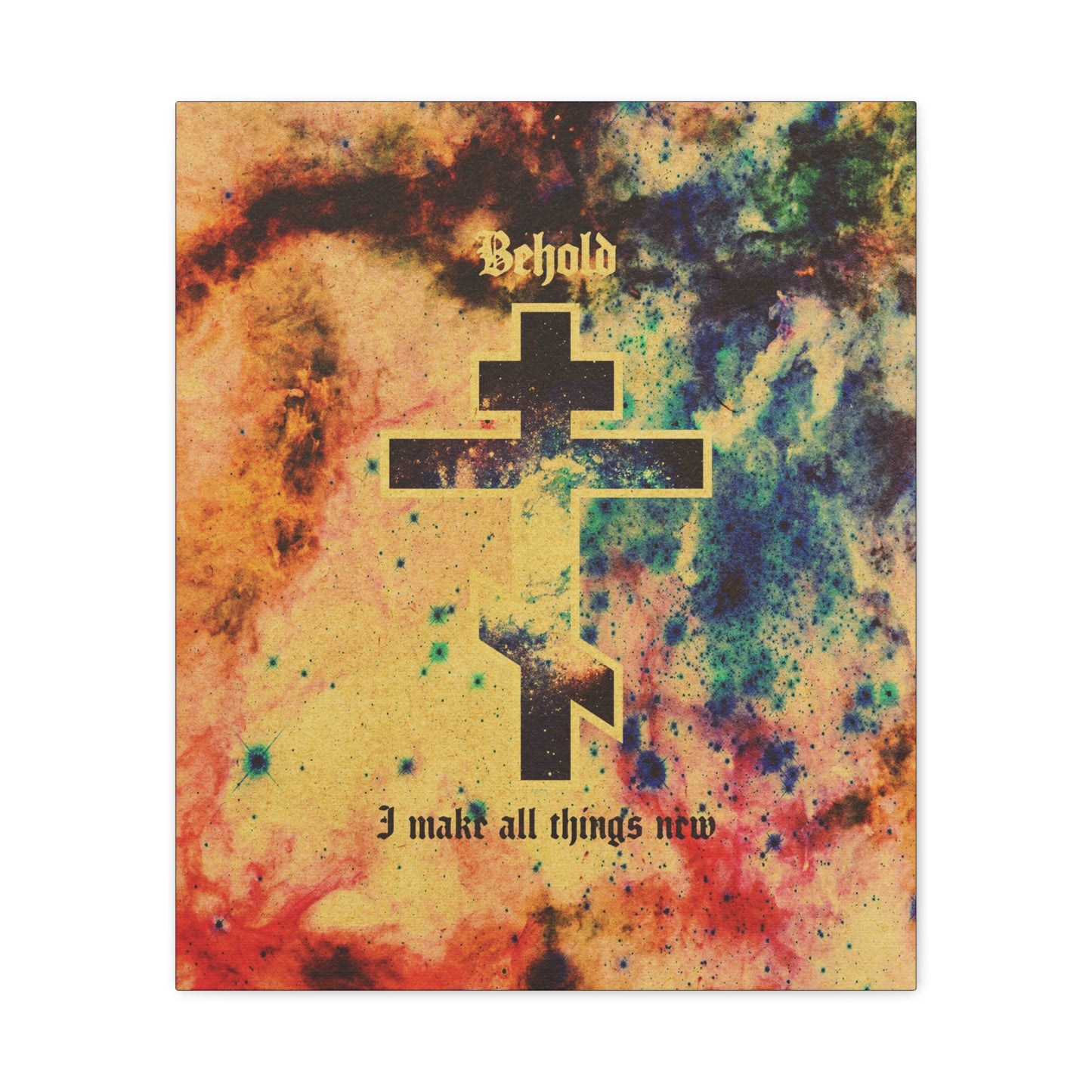 Behold, I Make All Things New (Revelation 21:5) | Cosmic Orthodox Cross On Inverted Starfield | Second Coming | Orthodox Christian Canvas Art