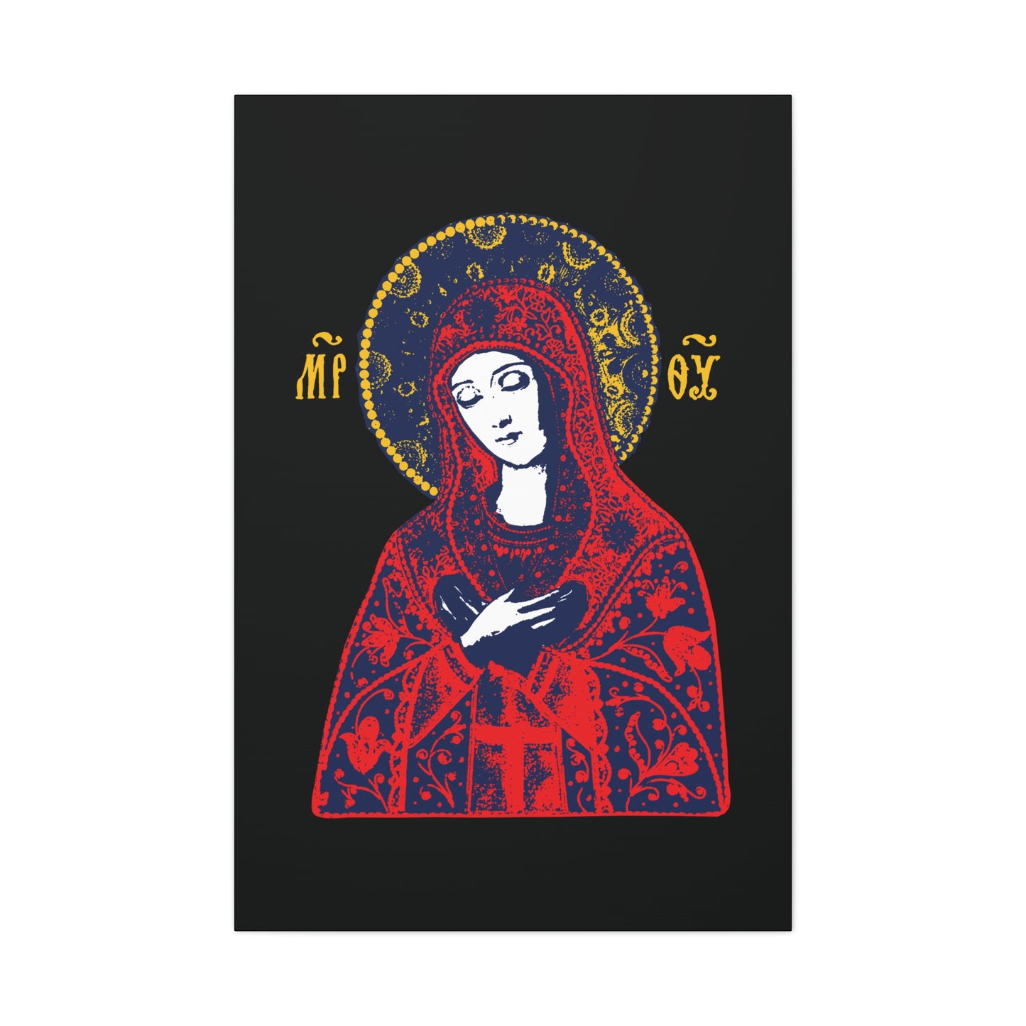 Joy of All Joys Tenderness Theotokos Iconographic Based on Traditional Orthodox Iconography | Red Design | Orthodox Christian Canvas Art