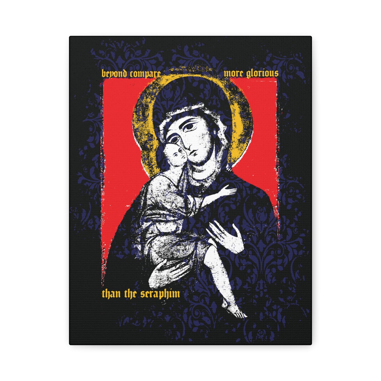 Beyond Compare More Glorious Than the Seraphim | Vladimir Theotokos Iconographic | Orthodox Christian Canvas Art