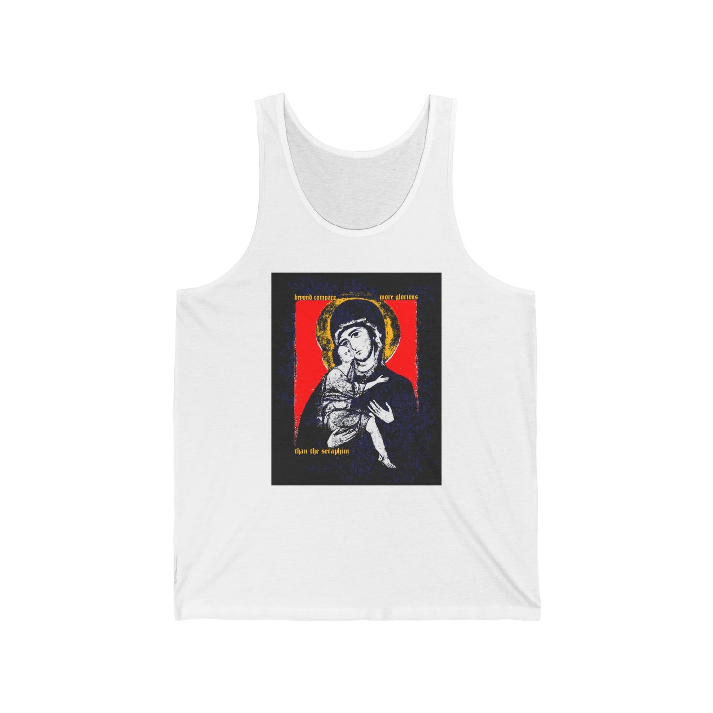 Beyond Compare More Glorious Than the Seraphim | Vladimir Theotokos Iconographic | Orthodox Christian Jersey Tank Top