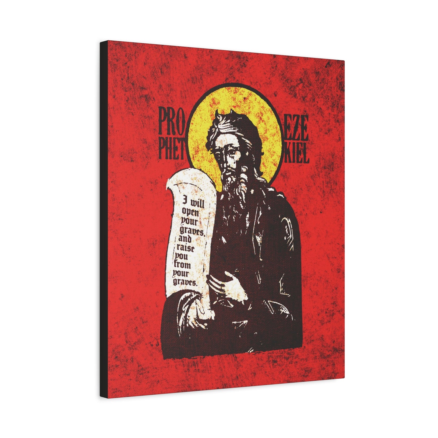 Prophet Ezekiel IconoGraphic | Textured, High Contrast Bright Red and Yellow Design | Old Testament | Orthodox Christian Canvas Art