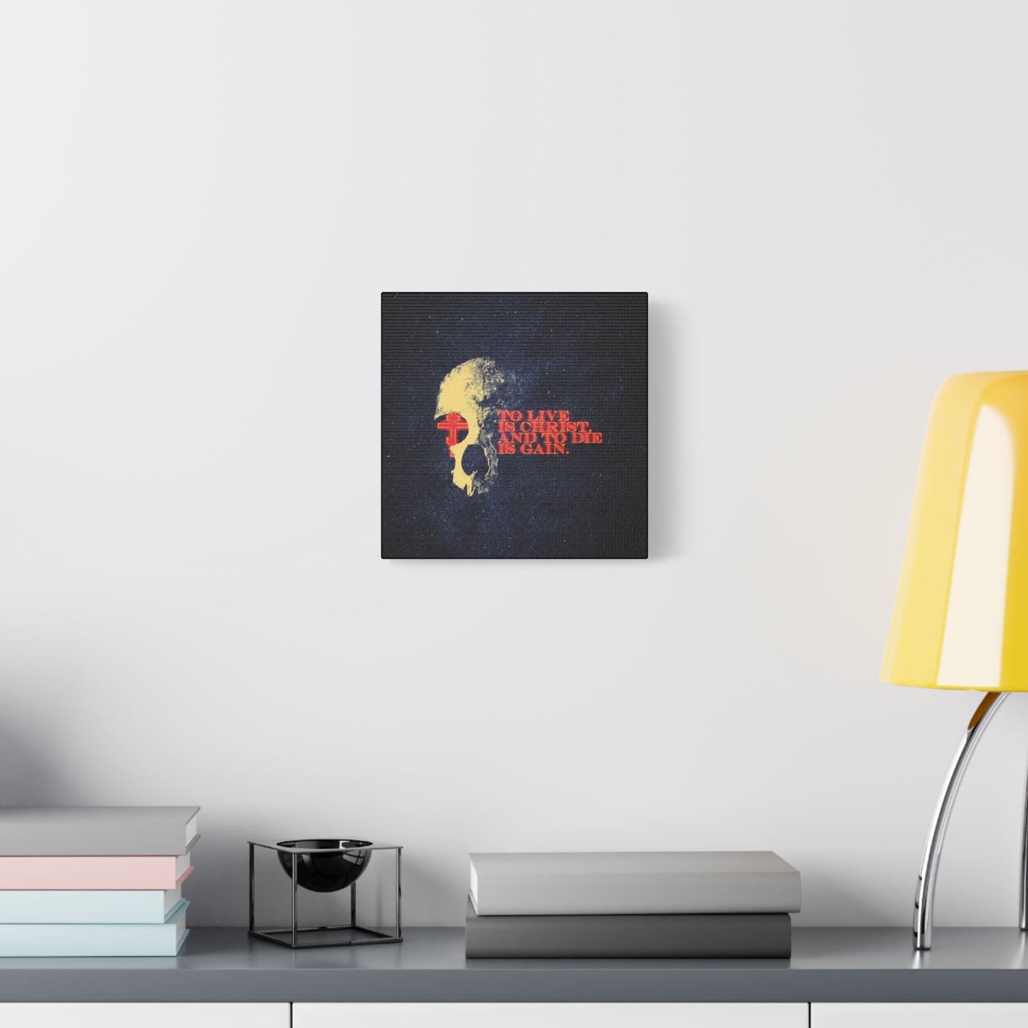 To Live is Christ and to Die is Gain | Phil 1:21 | Retro Texture | Glowing Letters and Cross with Skull | Orthodox Christian Canvas Art