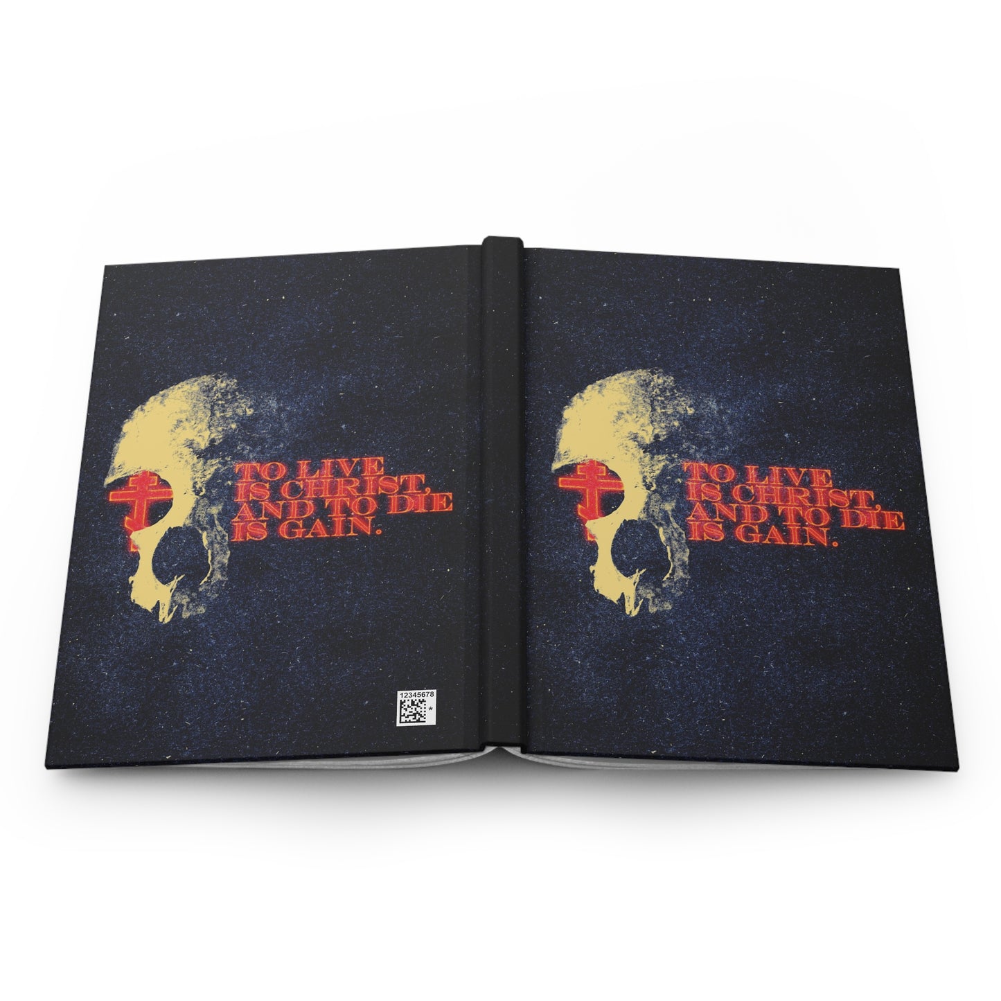 To Live is Christ and to Die is Gain | Phil 1:21 | Retro Texture | Glowing Letters and Cross with Skull | Orthodox Christian Hardcover Journal