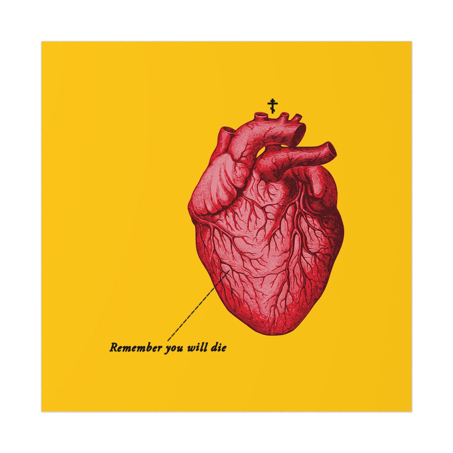 The "Remember You Will Die" poster features a retro medical heart, Orthodox cross, and the phrase "It's Later Than You Think," blending memento mori and Christian art for a bold reminder of repentance.