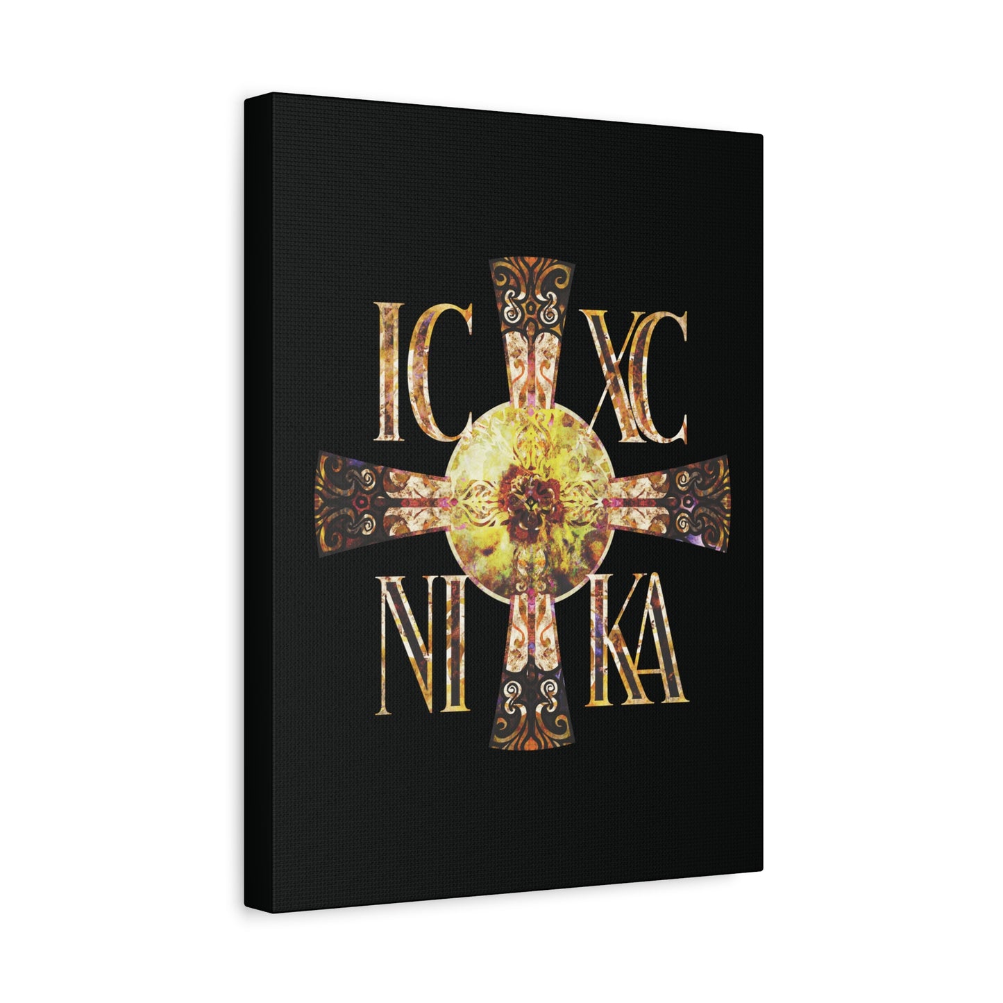 ICXC NIKA Celtic Style Equal Armed Cross | Bright Solar Texture | Orthodox Christian Canvas Art