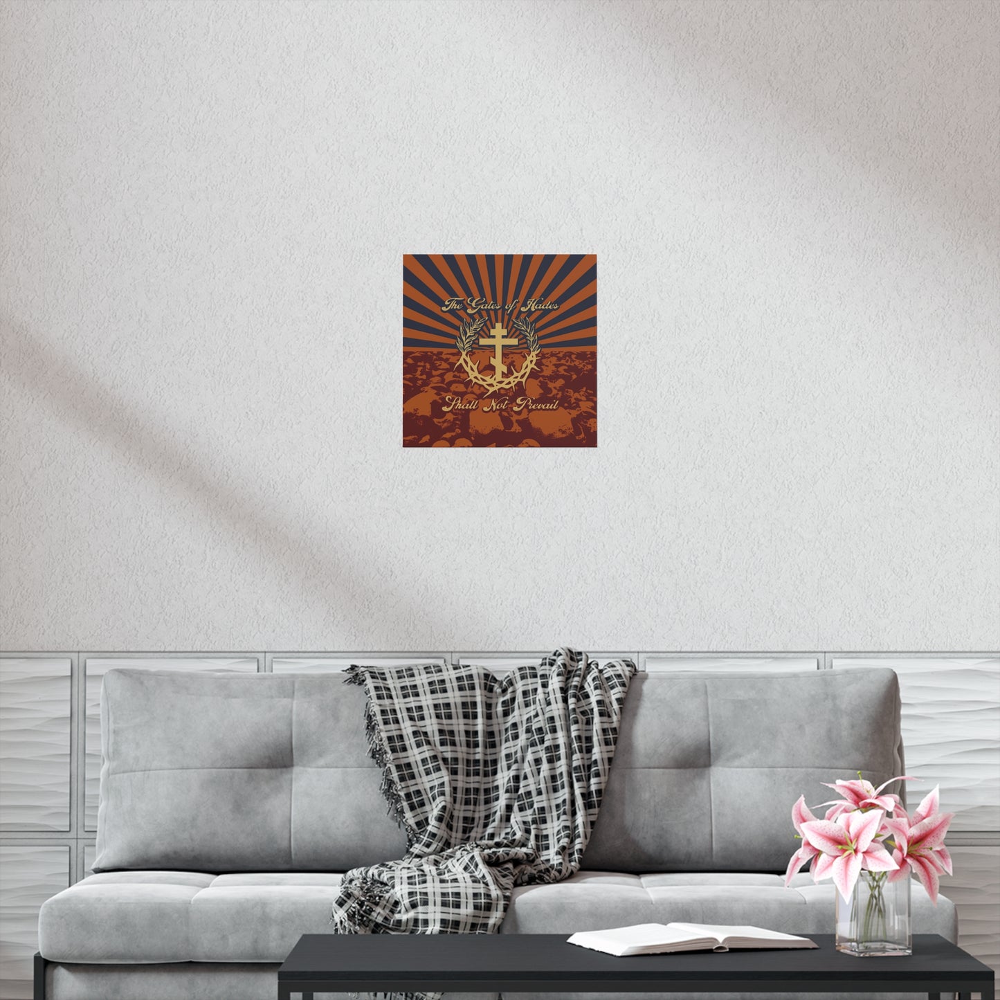 The Gates of Hades Shall Not Prevail | Cross with Wreath & Crown of Thorns | Skulls and Rays | Orthodox Christian Art Poster