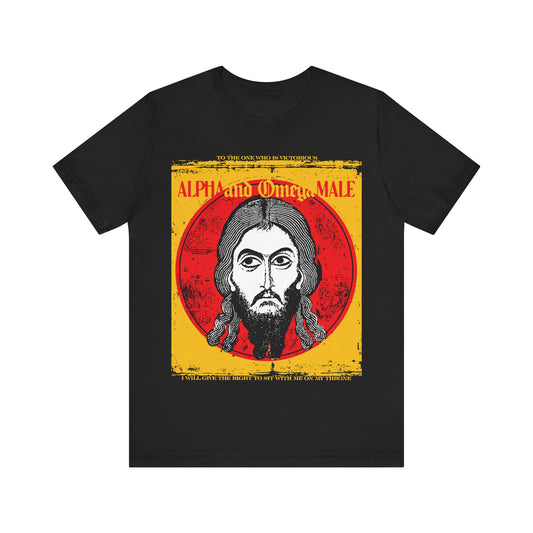 Alpha and Omega Male (Jesus Christ Image of Edessa IkonoGraphic) | Mandylion Image Made Without Hands | Orthodox Christian T-Shirt-Black-S-Remembrance of Death