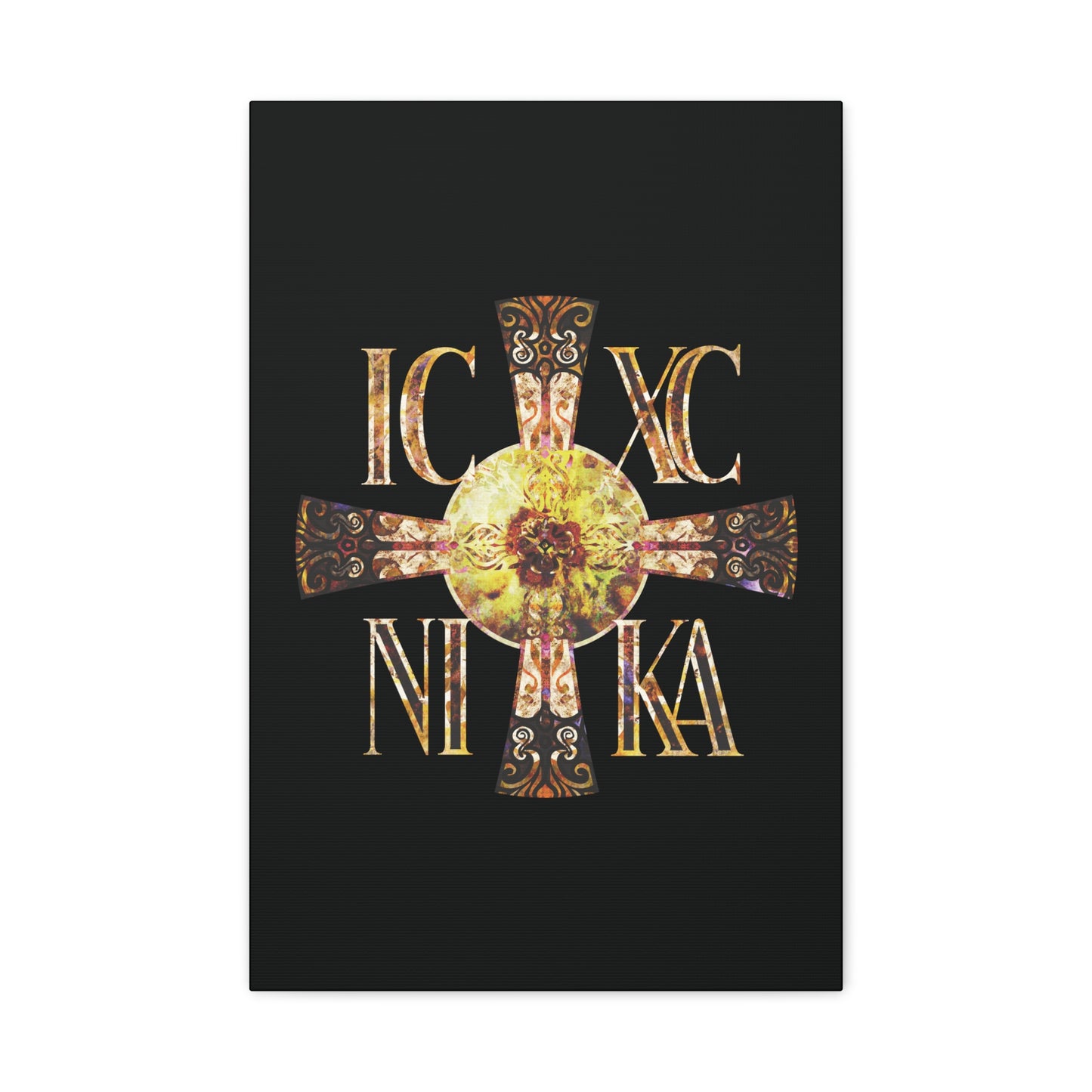 ICXC NIKA Celtic Style Equal Armed Cross | Bright Solar Texture | Orthodox Christian Canvas Art