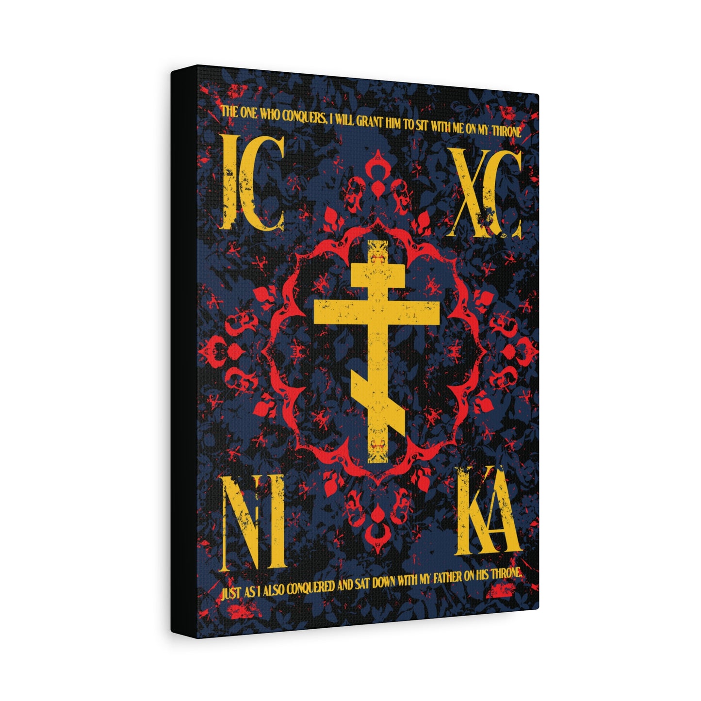 IC XC NIKA Orthodox Cross | Medieval Floral Design | The One Who Conquers (Revelation 3:21) | Orthodox Christian Canvas Art