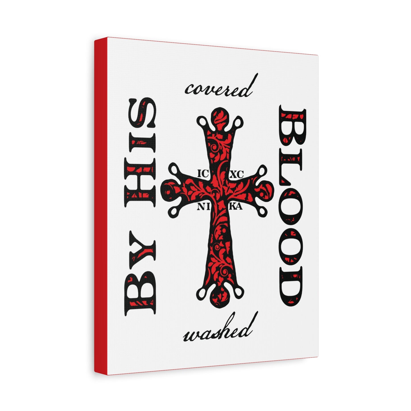 Washed/Covered By His Blood (1 John 1:7) | ICXC NIKA Ornate Red Orthodox Cross | Orthodox Christian Canvas Art