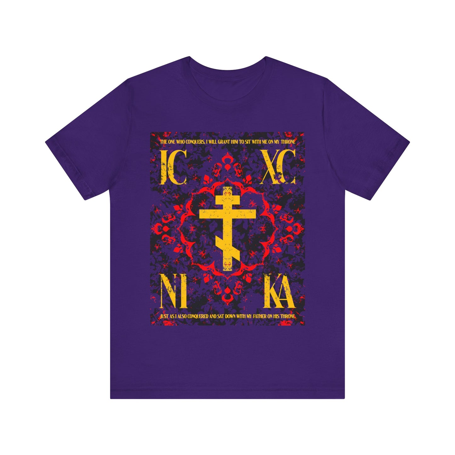 IC XC NIKA Orthodox Cross | Medieval Floral Design | The One Who Conquers (Revelation 3:21) | Orthodox Christian T-Shirt