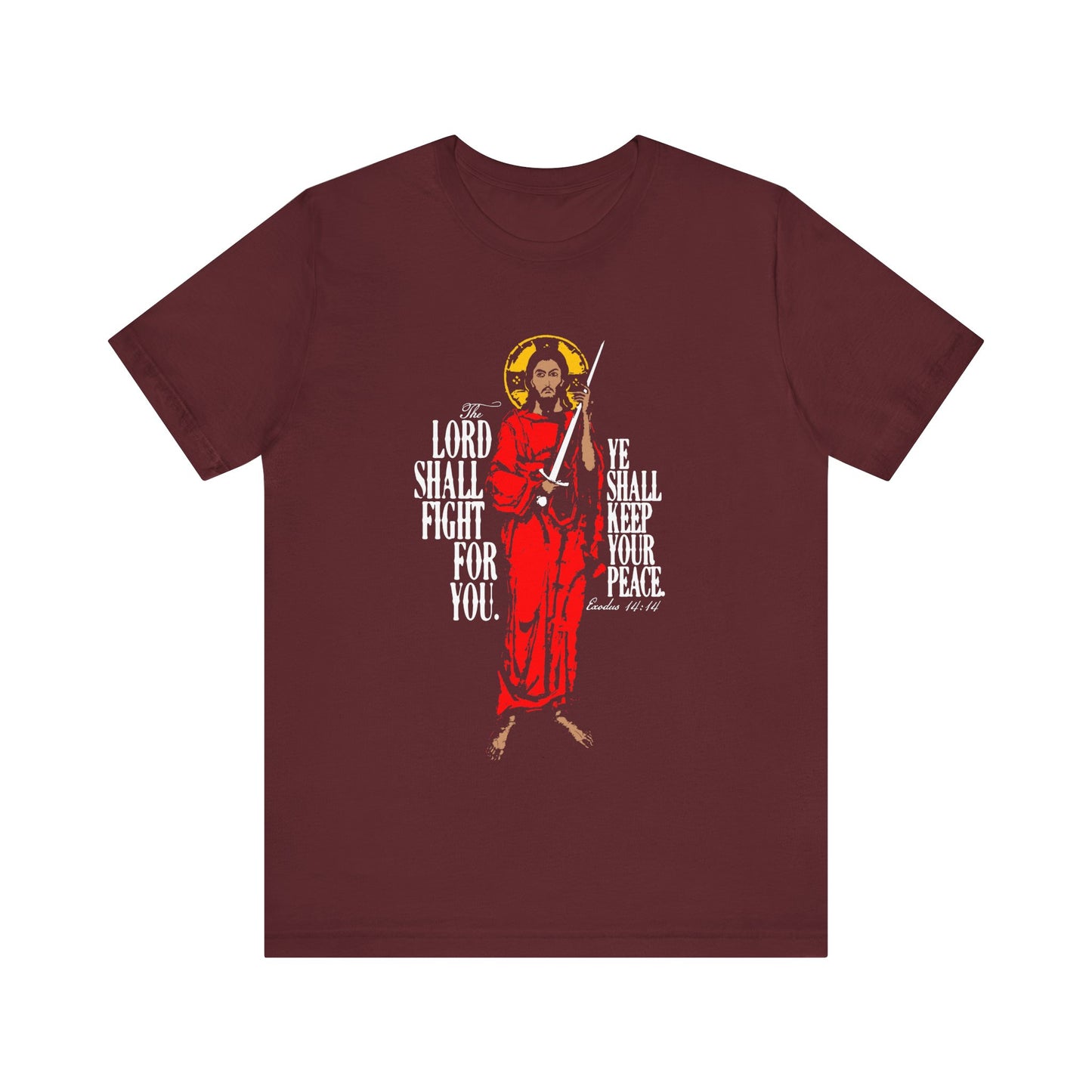 The Lord Shall Fight For You (Exodus 14:14) | Jesus Christ with Sword IconoGraphic | Orthodox Christian Cotton T-Shirt
