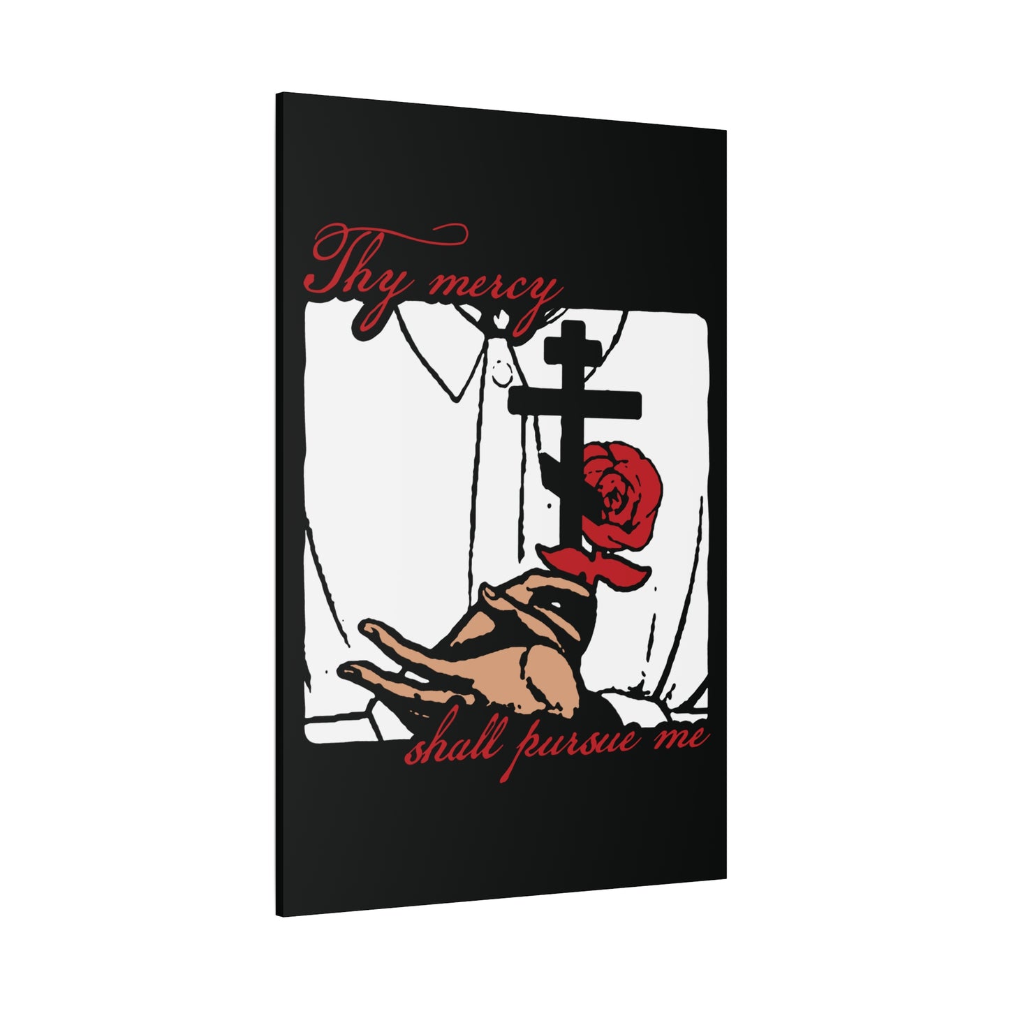 Thy Mercy Shall Pursue Me - Psalm 22 (23) | Orthodox Martyr's Cross and Rose Icono-Graphic Style | Christian Canvas Art