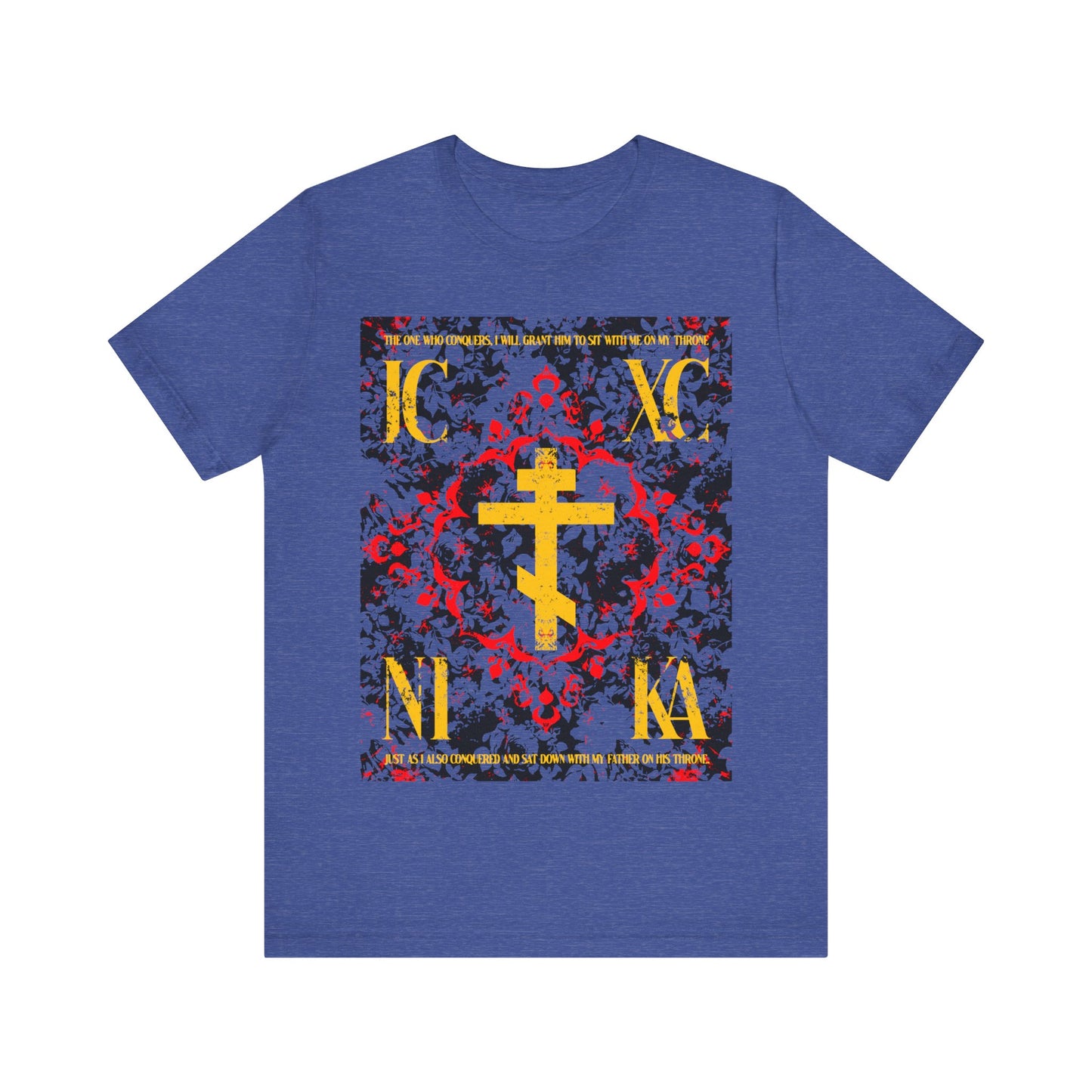 IC XC NIKA Orthodox Cross | Medieval Floral Design | The One Who Conquers (Revelation 3:21) | Orthodox Christian T-Shirt