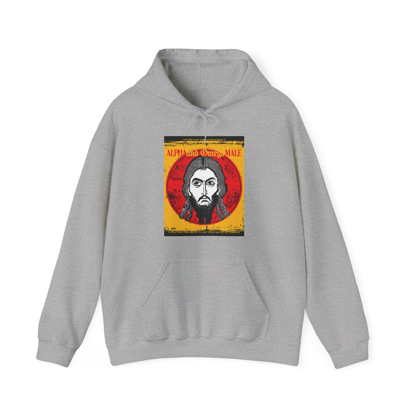 Alpha and Omega Male (Jesus Christ Image of Edessa IkonoGraphic) | Mandylion Image Made Without Hands | Orthodox Christian Hoodie-Sport Grey-S-Remembrance of Death