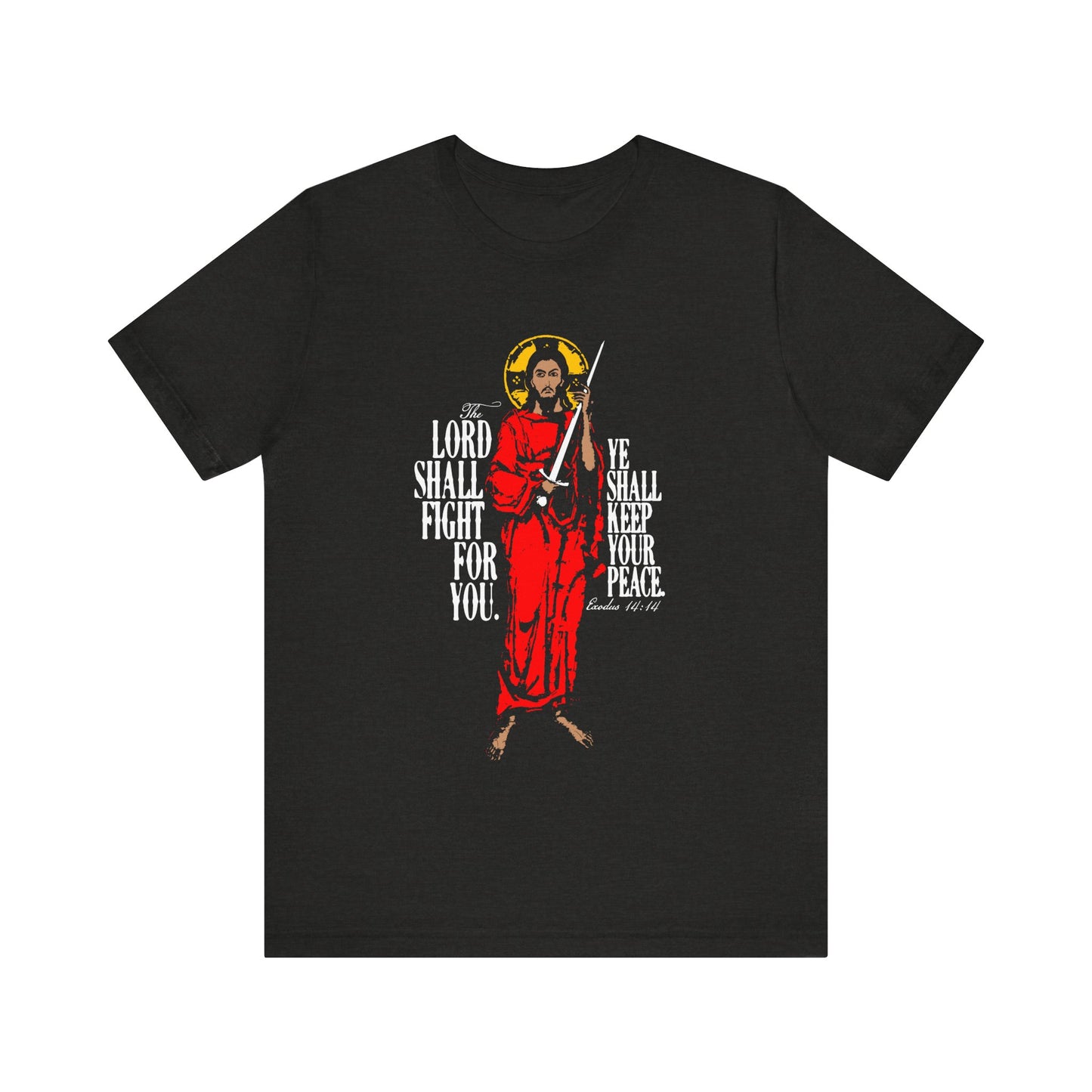 The Lord Shall Fight For You (Exodus 14:14) | Jesus Christ with Sword IconoGraphic | Orthodox Christian Cotton T-Shirt