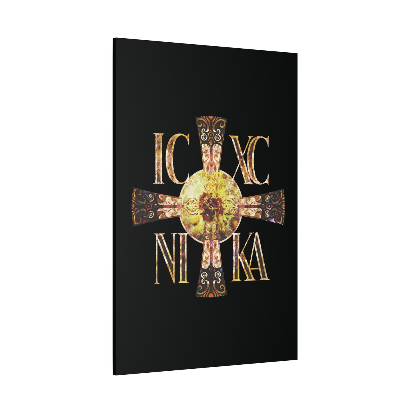 ICXC NIKA Celtic Style Equal Armed Cross | Bright Solar Texture | Orthodox Christian Canvas Art