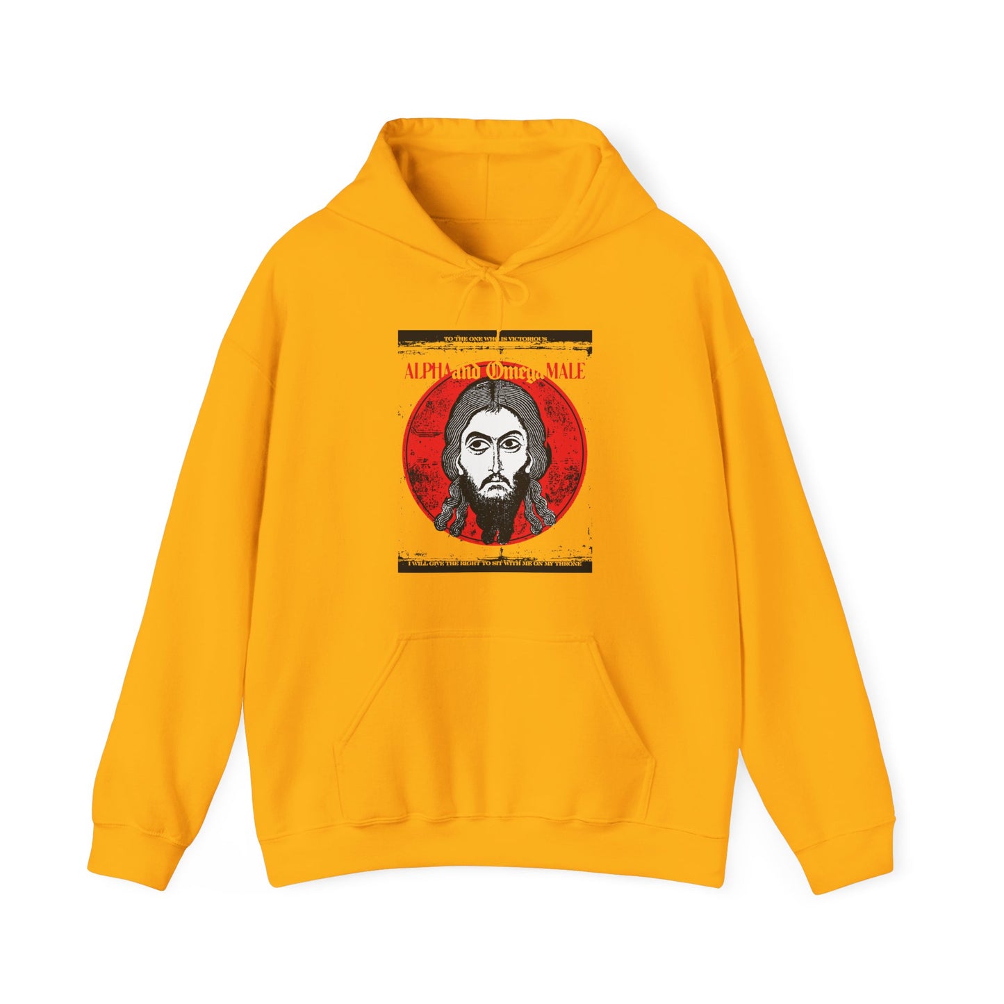 Alpha and Omega Male (Jesus Christ Image of Edessa IkonoGraphic) | Mandylion Image Made Without Hands | Orthodox Christian Hoodie-Gold-S-Remembrance of Death
