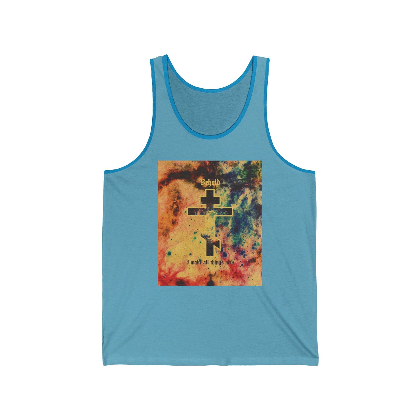 Behold, I Make All Things New (Revelation 21:5) | Cosmic Orthodox Cross On Inverted Starfield | Second Coming | Orthodox Christian Jersey Tank Top