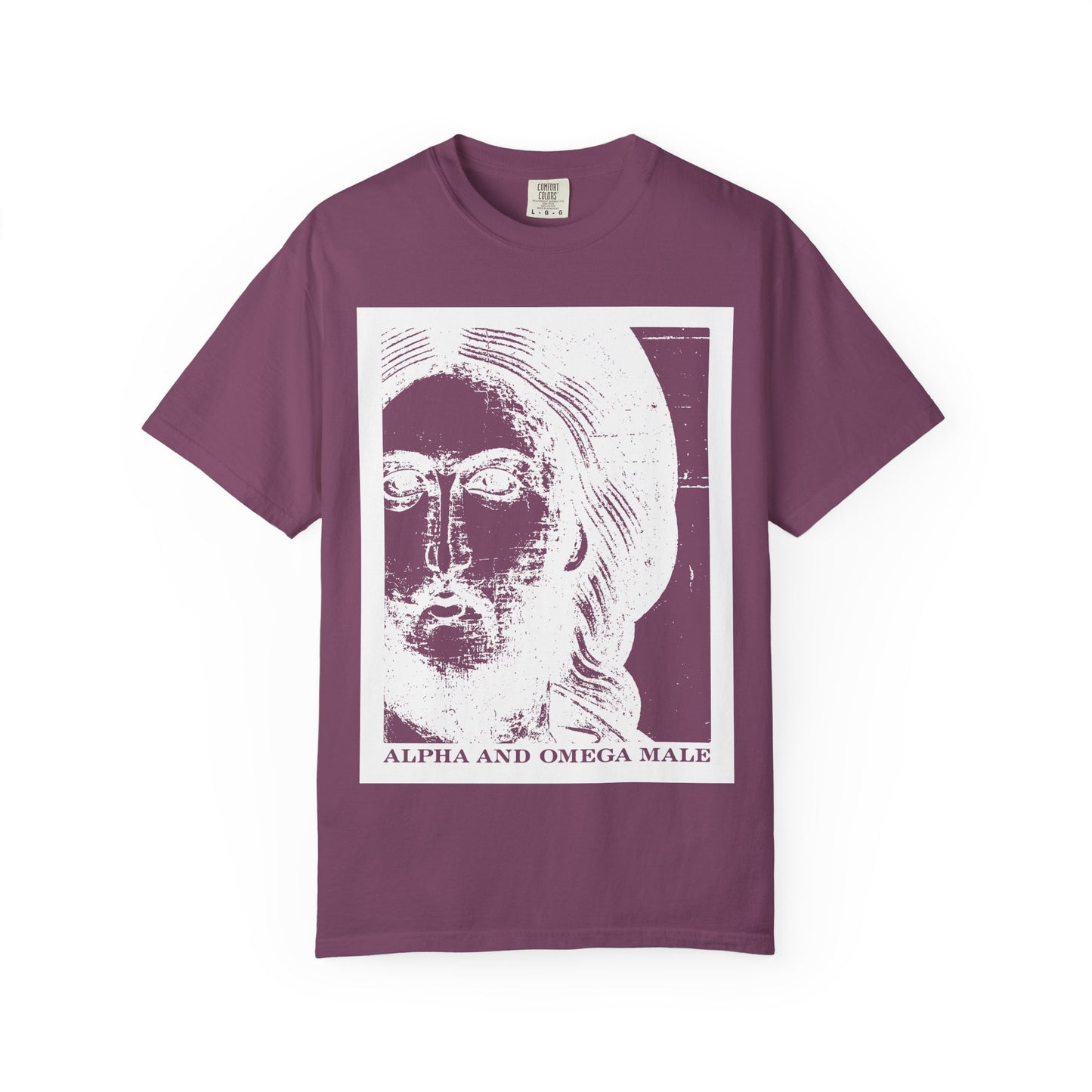 Alpha & Omega Male | Jesus Christ Icono-Graphic Photonegative | I am the Beginning & the End (Rev 22) | Heavyweight Cotton Unisex T-Shirt