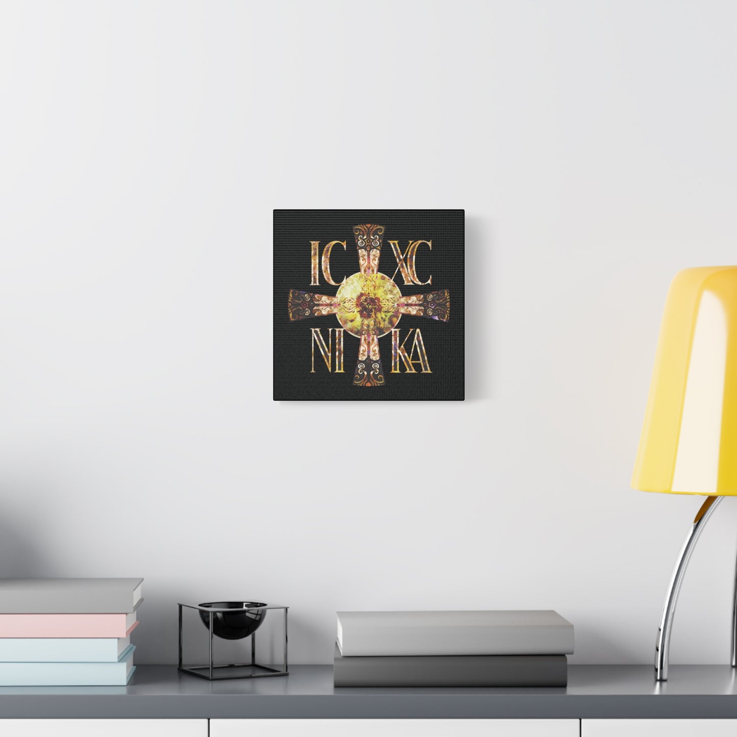 ICXC NIKA Celtic Style Equal Armed Cross | Bright Solar Texture | Orthodox Christian Canvas Art