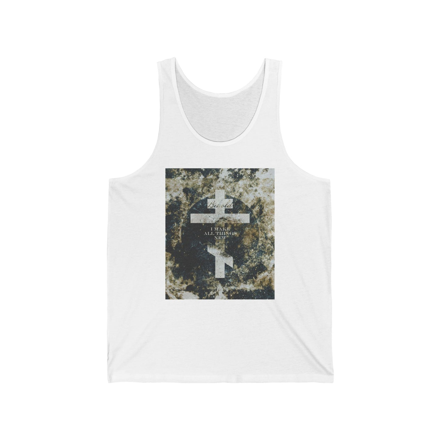 Behold, I Make All Things New | Revelation 21:5 | Cosmic Textured Orthodox Cross | Parousia | Orthodox Christian Jersey Tank Top