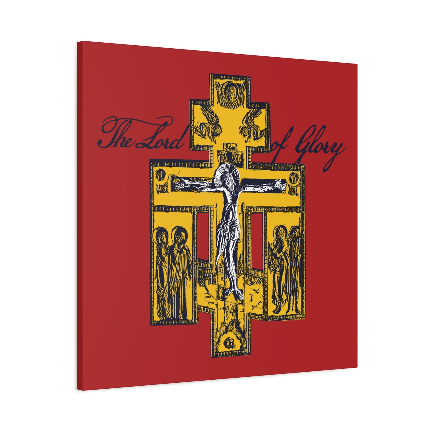 The Lord of Glory | Russian Golgotha Crucifix IconoGraphic (Red BG) | 1 Corinthians 2:8 | Orthodox Christian Canvas Art