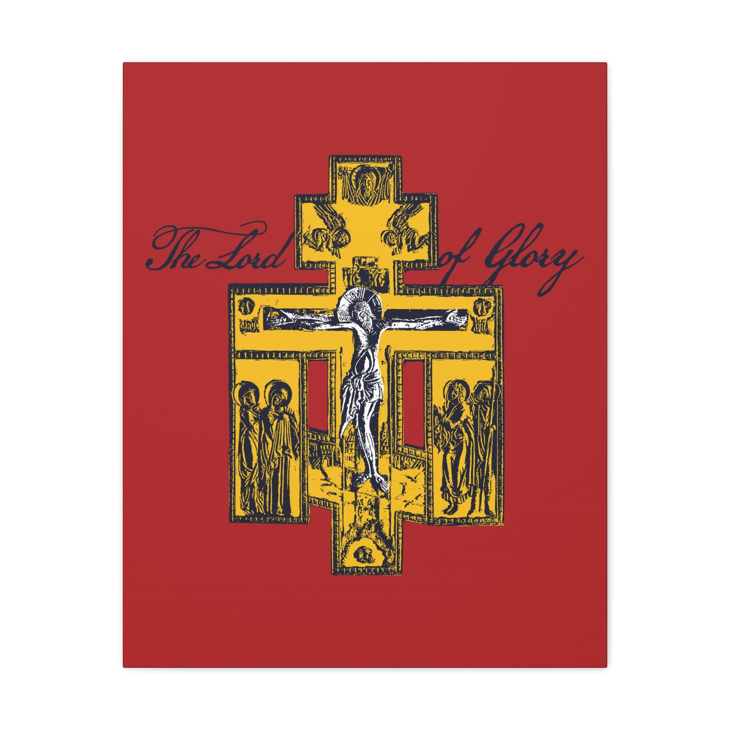 The Lord of Glory | Russian Golgotha Crucifix IconoGraphic (Red BG) | 1 Corinthians 2:8 | Orthodox Christian Canvas Art