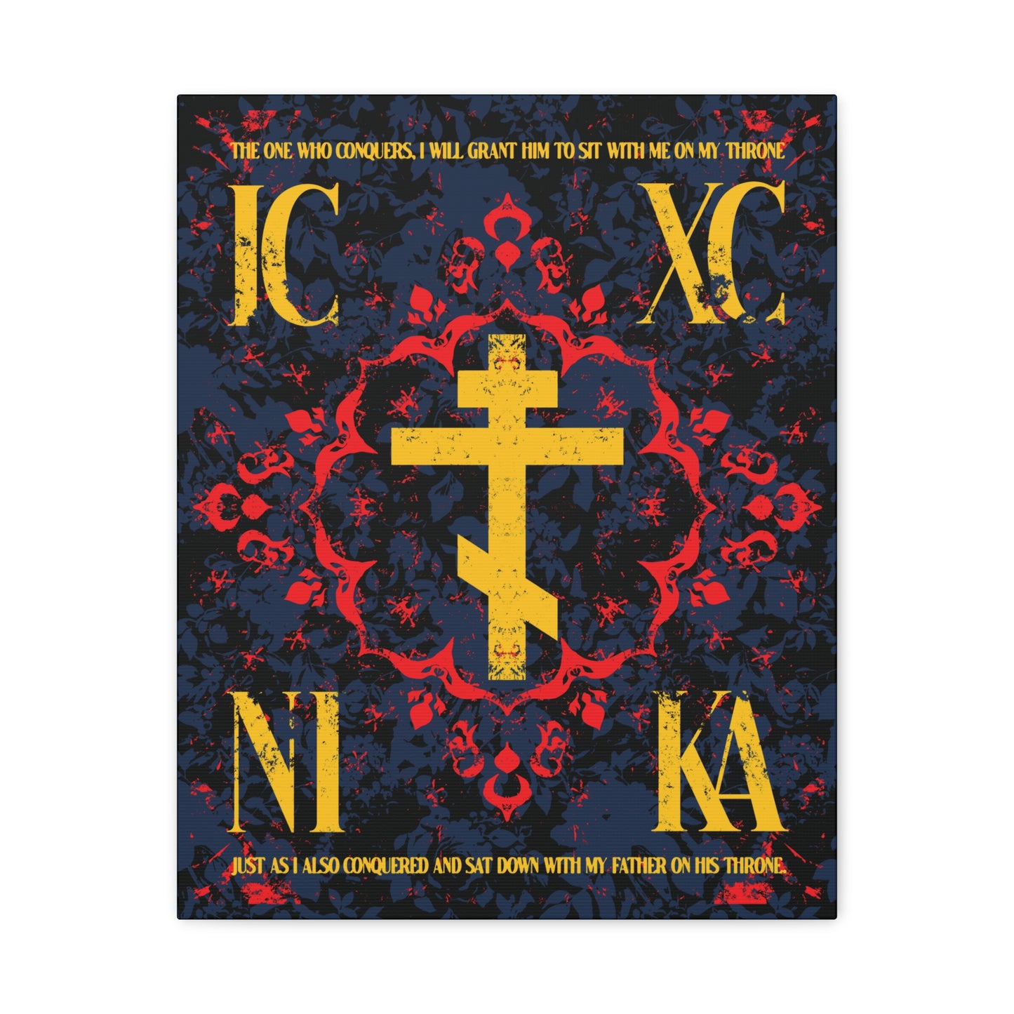 IC XC NIKA Orthodox Cross | Medieval Floral Design | The One Who Conquers (Revelation 3:21) | Orthodox Christian Canvas Art