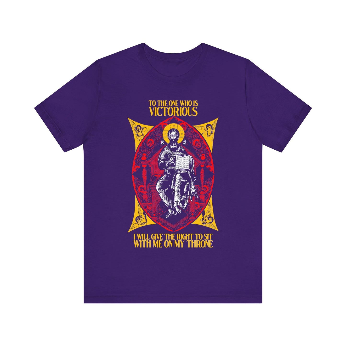 Christ Enthroned IconoGraphic (To the One Who Is Victorious) No. 1 | Orthodox Christian T-Shirt