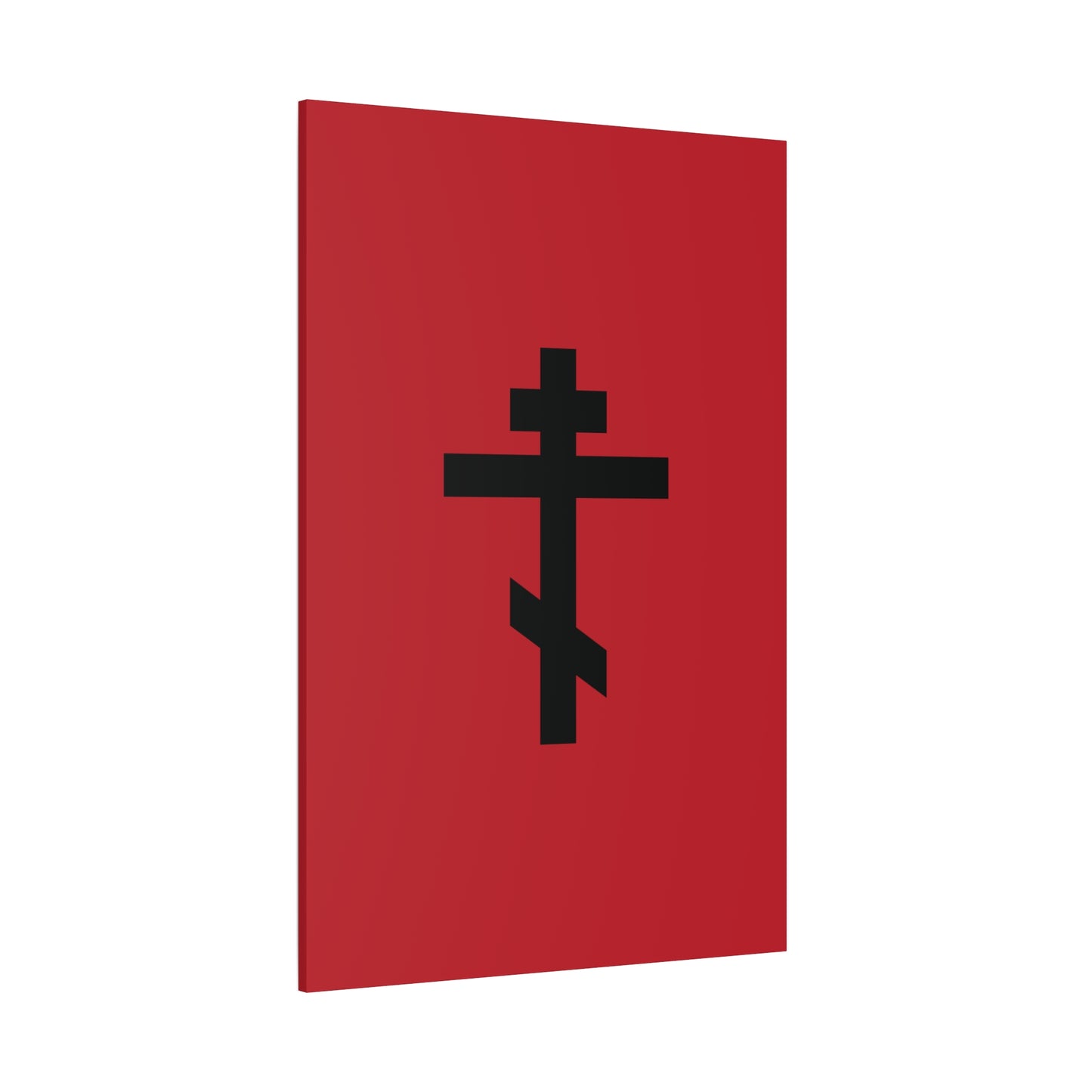 Black Orthodox Cross Red Background | Whoever does not carry his own cross and come after Me cannot be My disciple | Christian Canvas Art