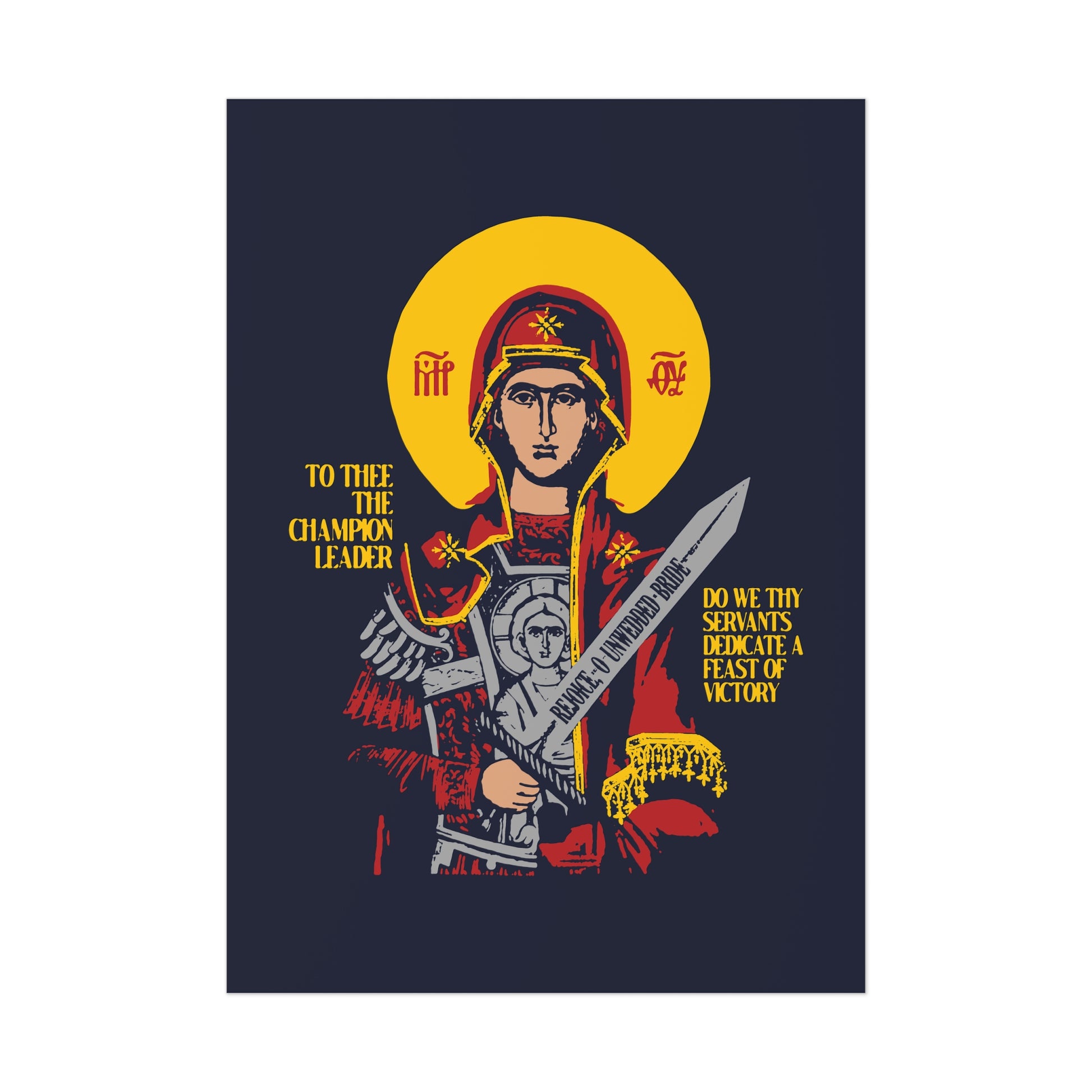 To Thee the Champion Leader | Mother of God | Theotokos with Sword IconoGraphic | Orthodox Christian Art Poster-5" x 7" (Vertical)-Uncoated-Remembrance of Death