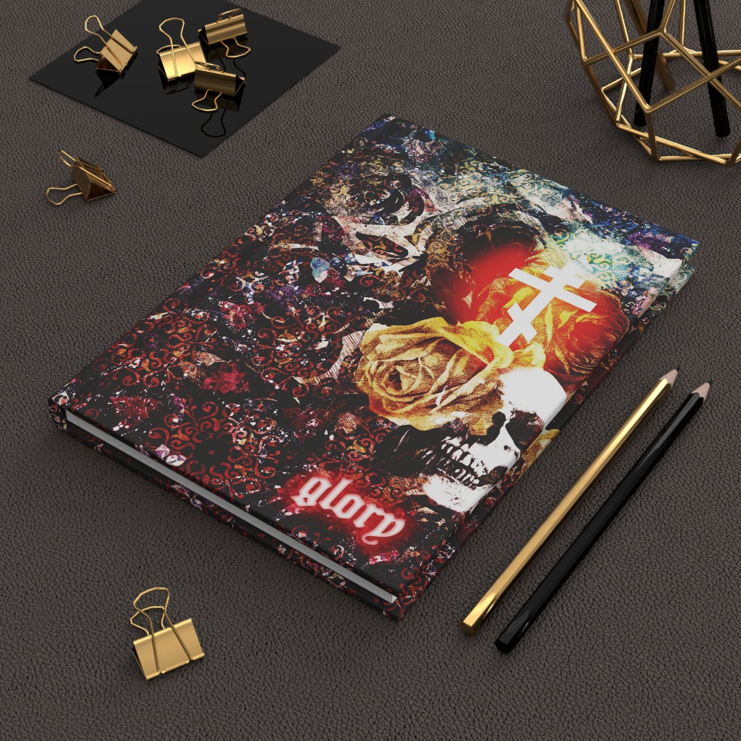Now the Son of Man is Glorified, and God is Glorified in Him (John 13:31) | Skull and Floral Glowing Cross Design | Orthodox Christian Hardcover Blank Journal