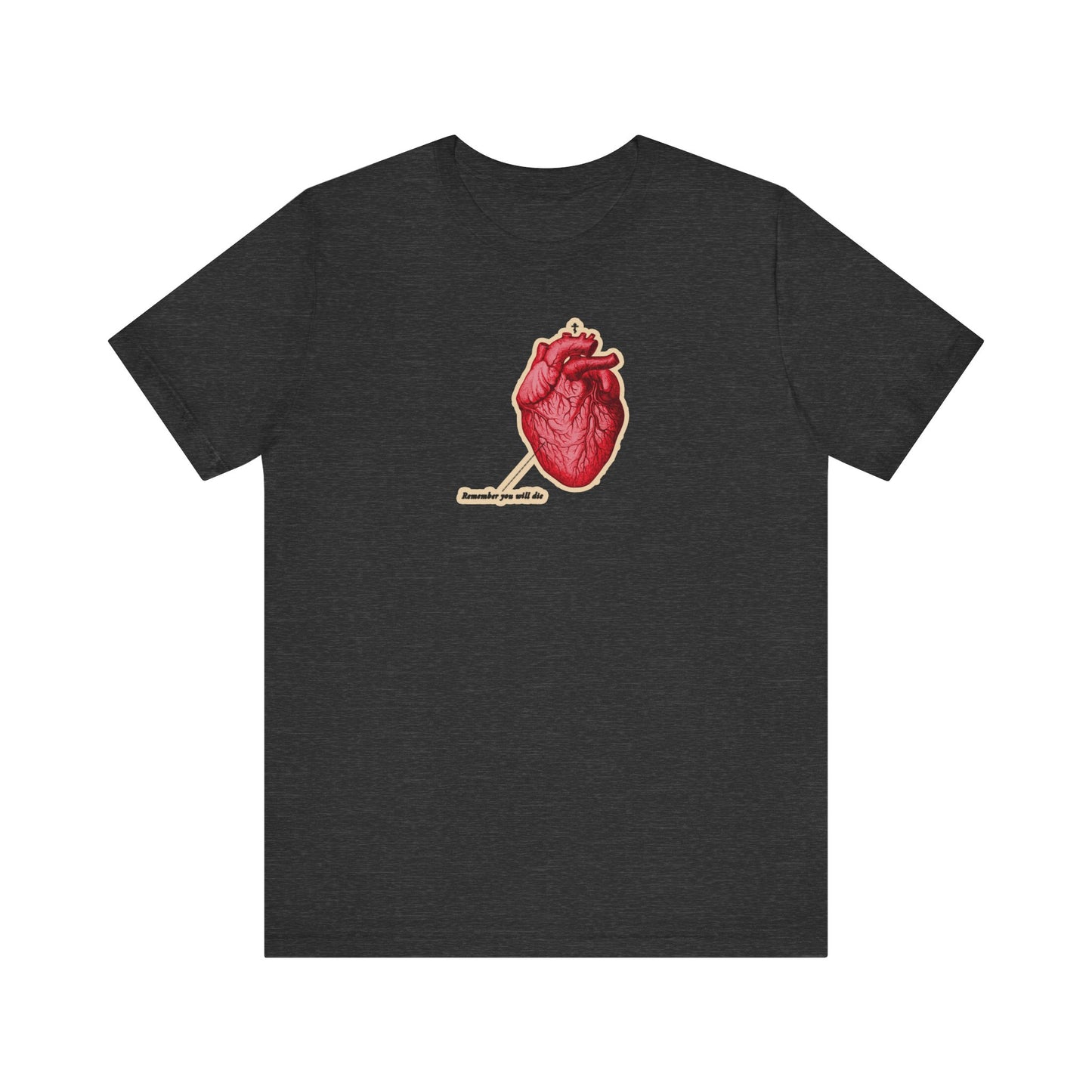 Remember You Will Die Retro Medical Textbook Heart Design | Orthodox Christian T-Shirt-Dark Grey Heather-S-Remembrance of Death