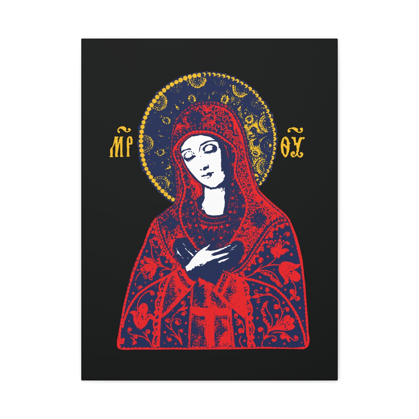 Joy of All Joys Tenderness Theotokos Iconographic Based on Traditional Orthodox Iconography | Red Design | Orthodox Christian Canvas Art