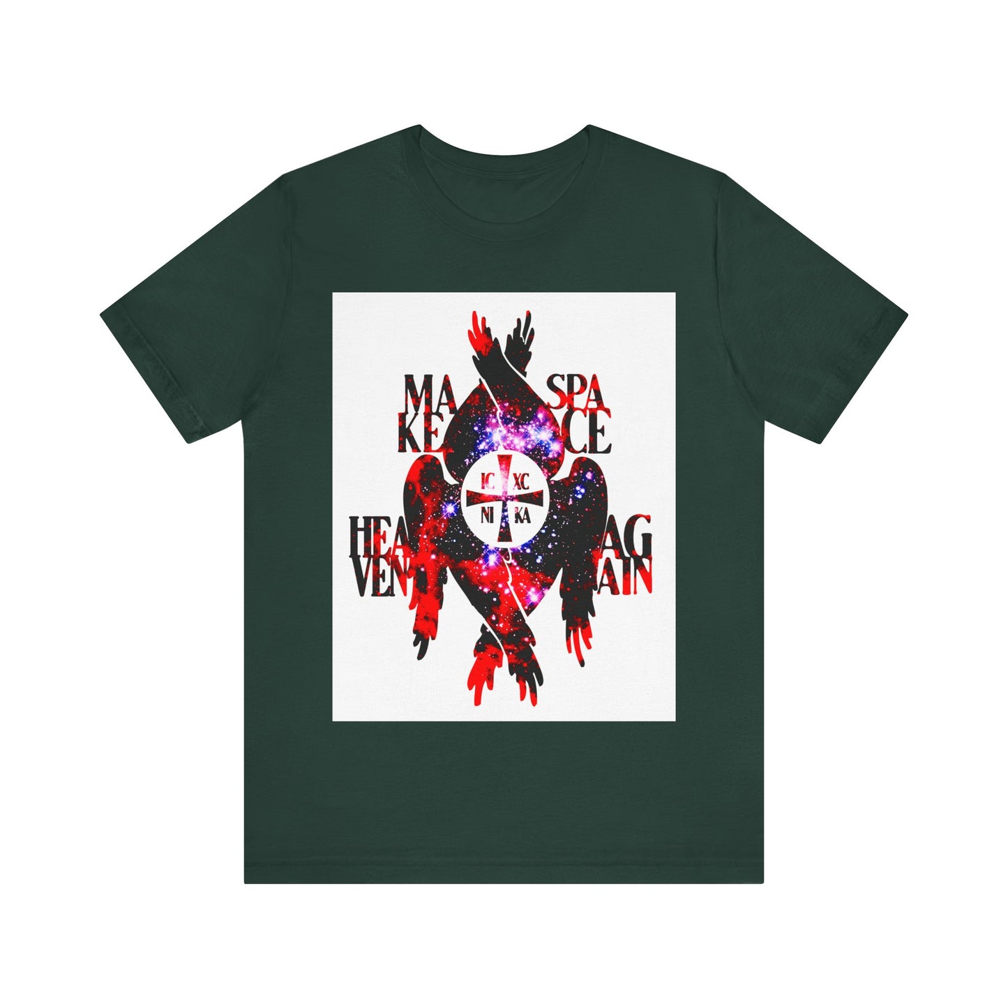 Make Space Heaven Again | Cosmic Textured ICXC NIKA Cross | Seraphim Wings | Orthodox Christian T-Shirt