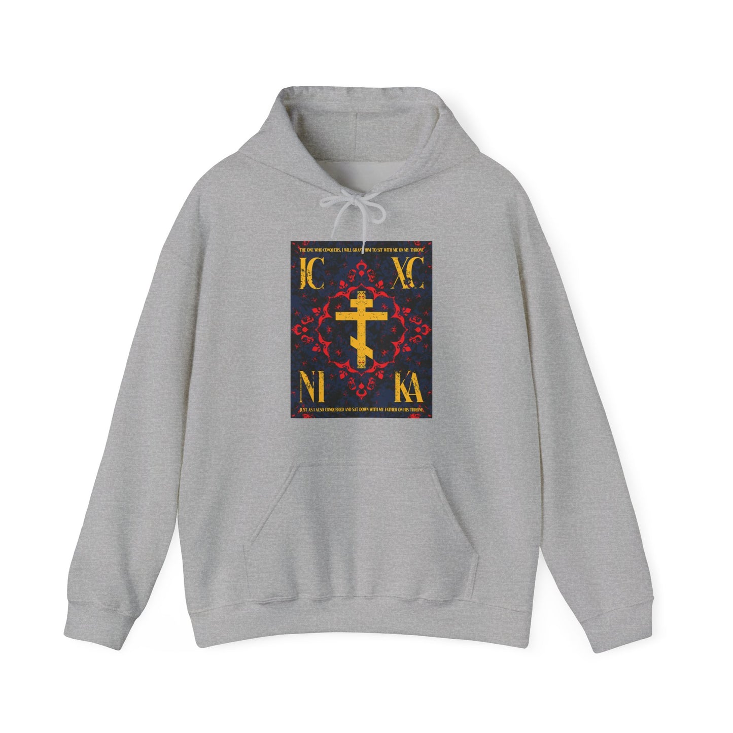 IC XC NIKA Orthodox Cross | Medieval Floral Design | The One Who Conquers (Revelation 3:21) | Orthodox Christian Hoodie
